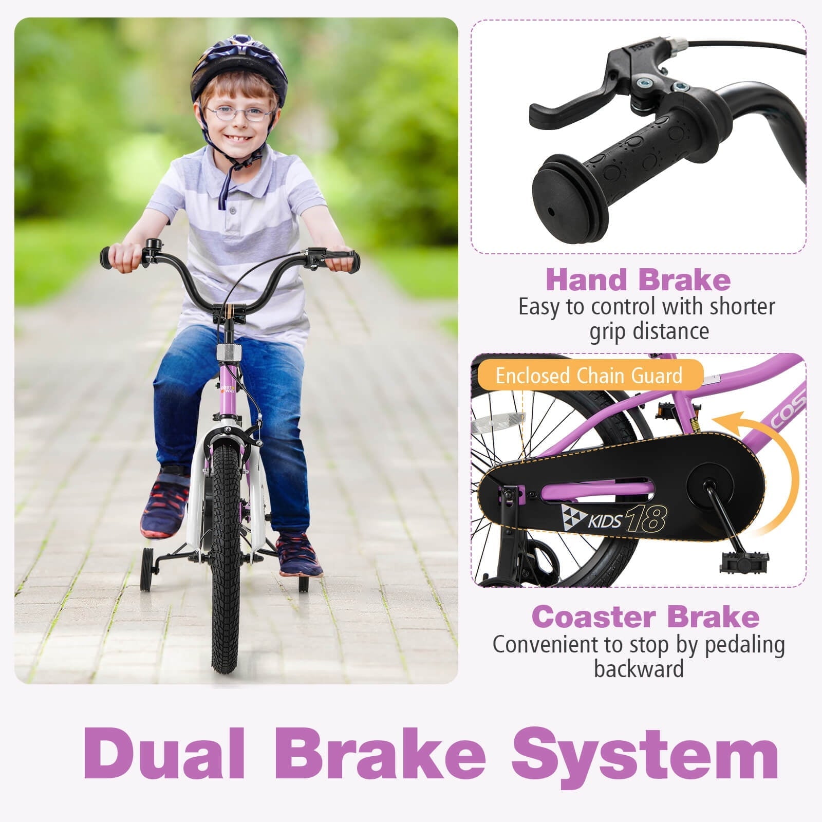 Costway 12 Kids Bike for 3-4 Years Old Boys & Girls with Adjustable Seat Handbrake Reflectors Blue