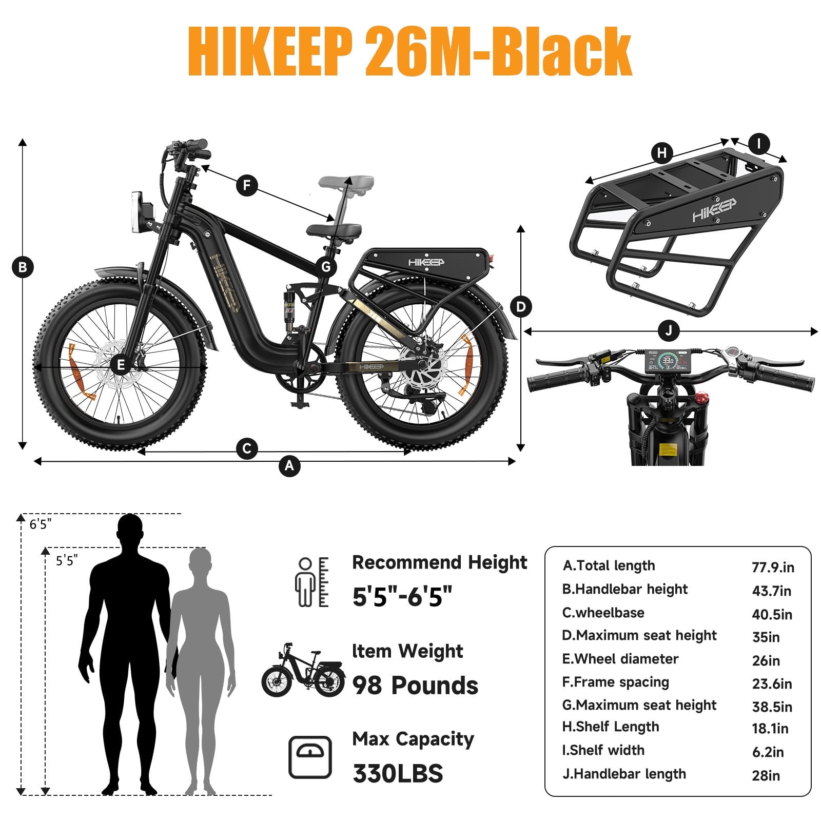 Helokeep 26 Green Fat Tire High Performance Cargo Electric Bike for Men, 4000W Peak 2000W, 40MPH, 48V 25Ah UL2849 Off-Road Ebike