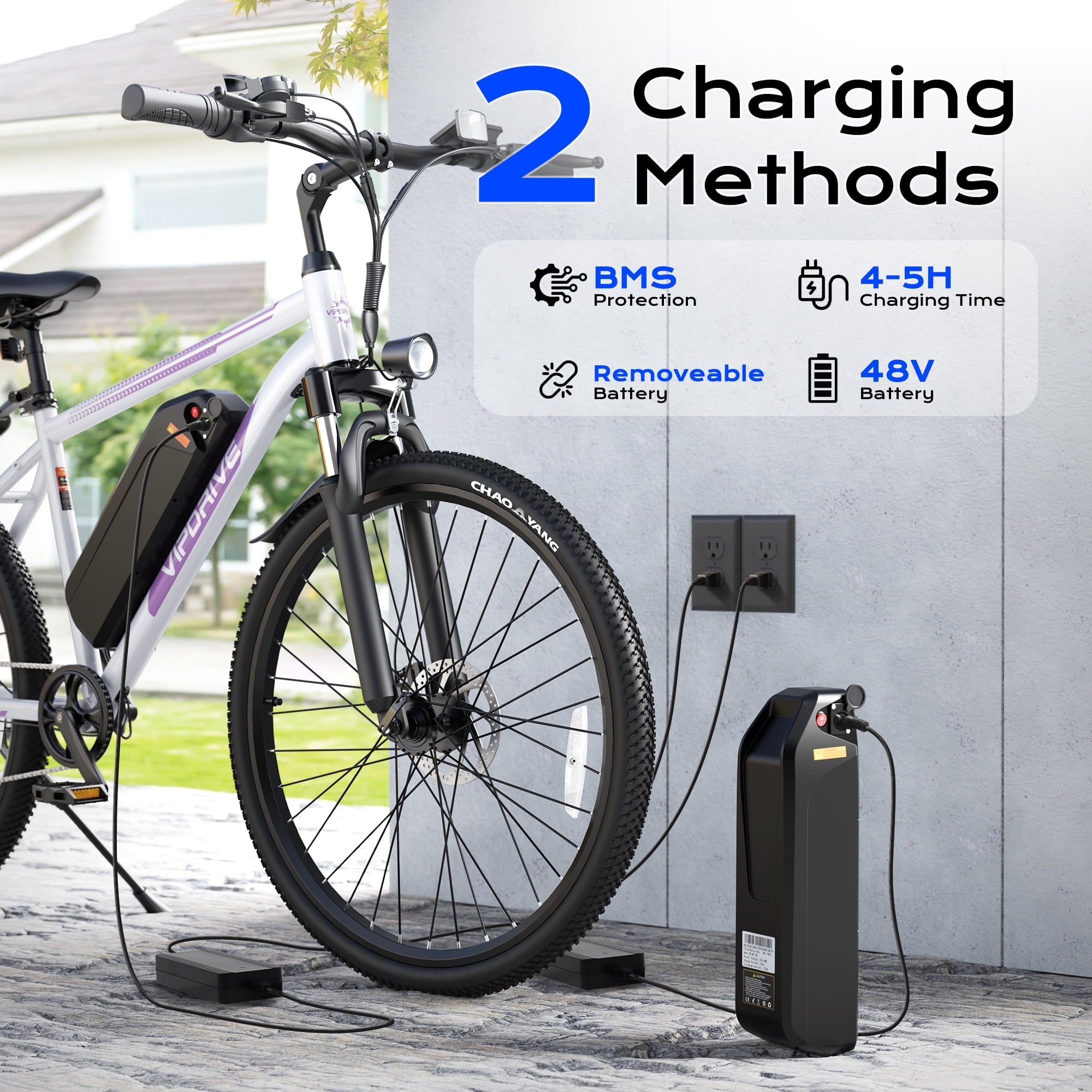 VIPDRIVE Electric Bike for Adults, 26'' 750W Peak Ebike, 48V 7.8AH Removable Battery .Up to 40 Miles 20MPH Electric Mountain Bike .Front Fork Suspension .UL2849