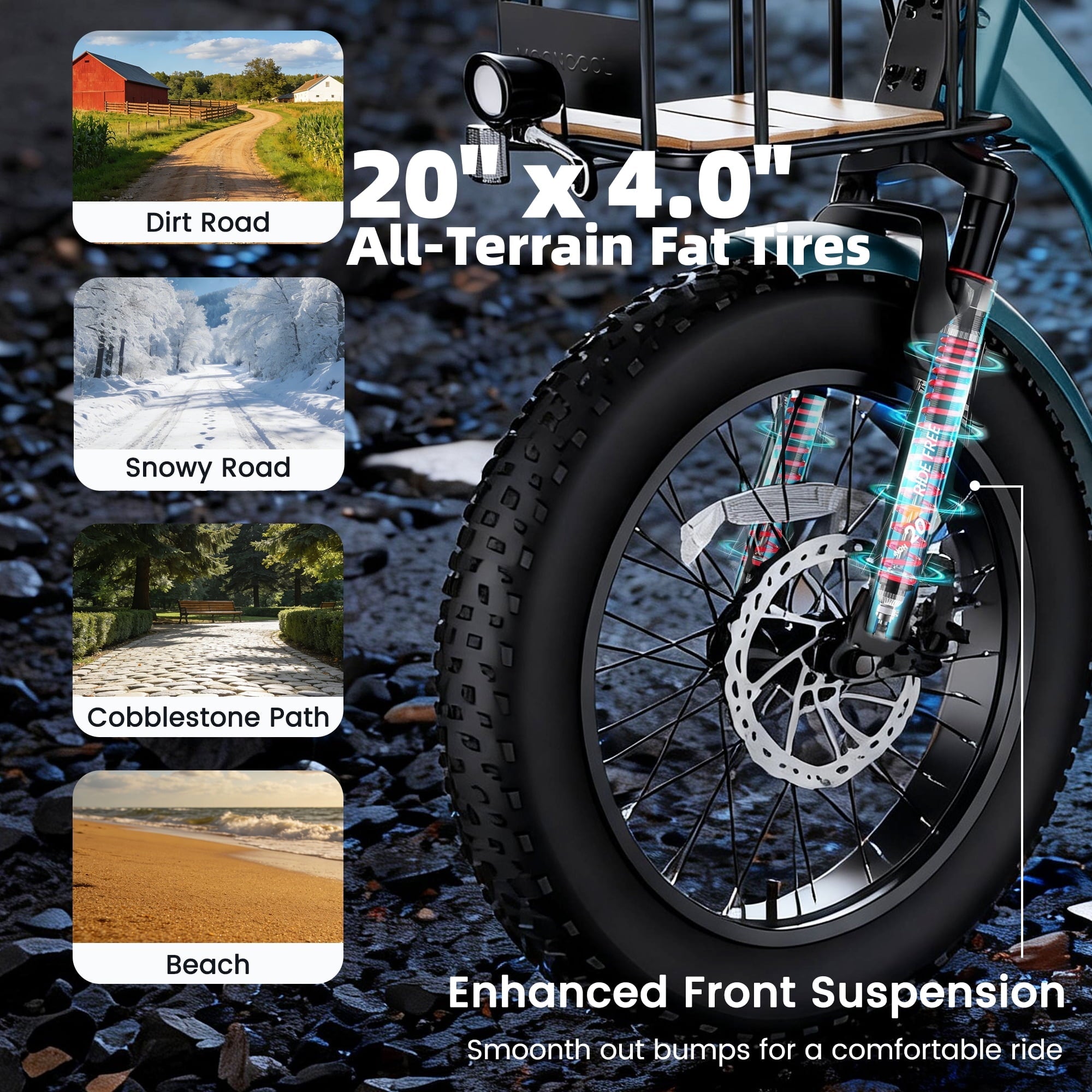 MOONCOOL Folding Electric Tricycle for Adults, 20 x 4 Fat Tire Electric Trike, 48V Peak 1092W  Electric Bicycle, 3 Wheels 7 Speed Ebike w/ 14.5Ah Removable Battery& Speed Differential Mechanism