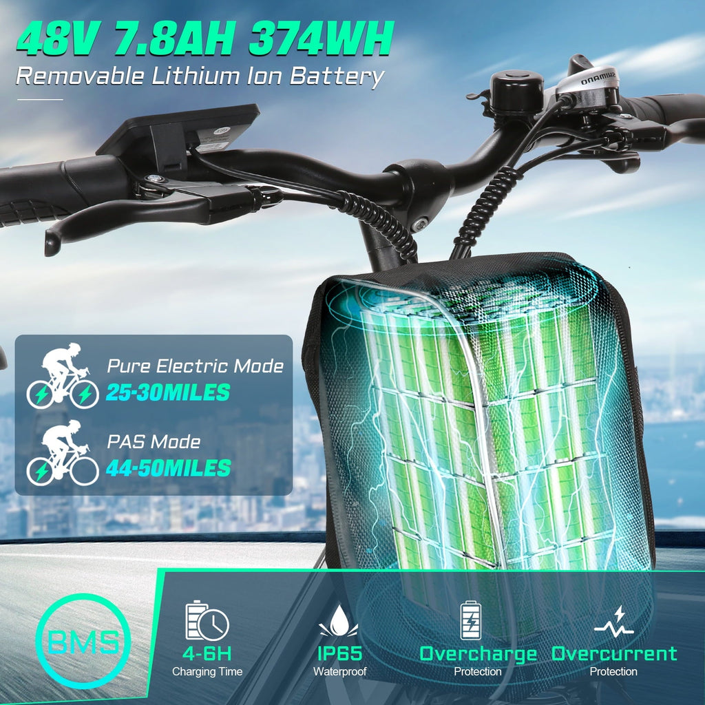Gocio UL2849 Certified 26 Electric Bike for Adults, 750W Peak Motor, 48V 7.8Ah Battery, 19.8 mph 7-Speed Commuter Ebike with Disc Brakes