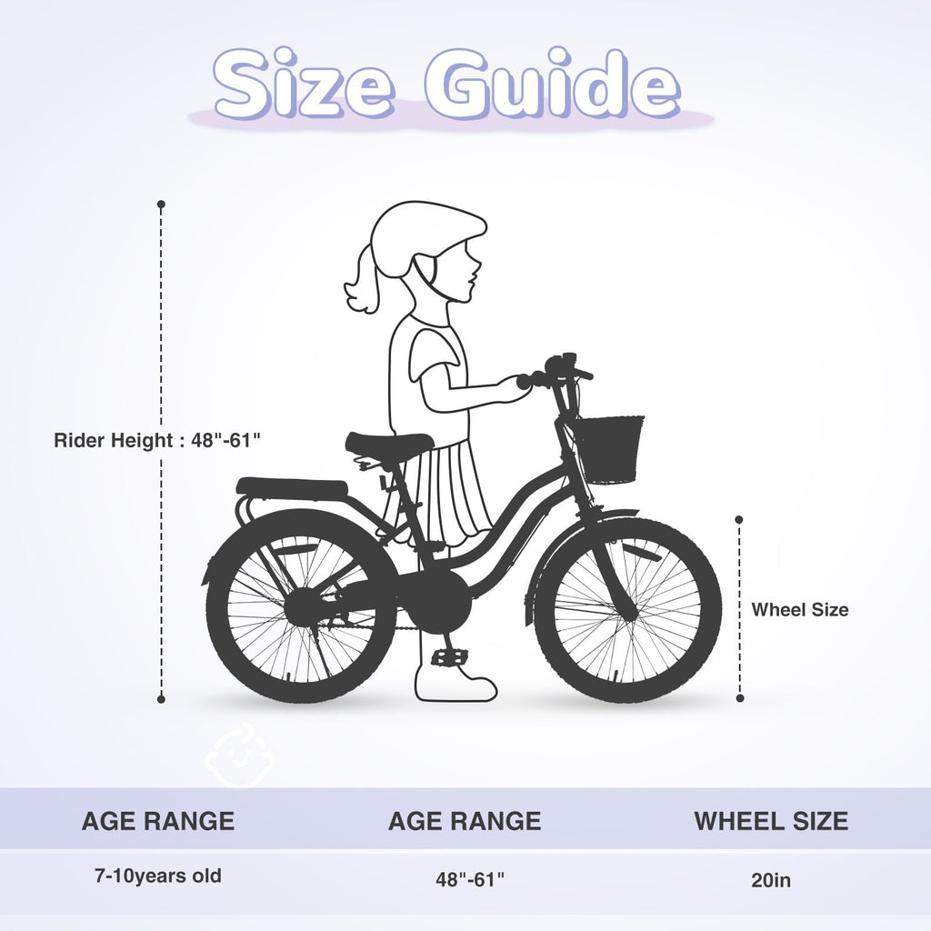 Dolonm 20 Kids Bike for Ages 7-10, Lightweight High-Carbon Steel Frame Cruiser Bicycle, Girls Bike with Wicker Basket, Rear Seat Rack, No Training Wheels, Pink