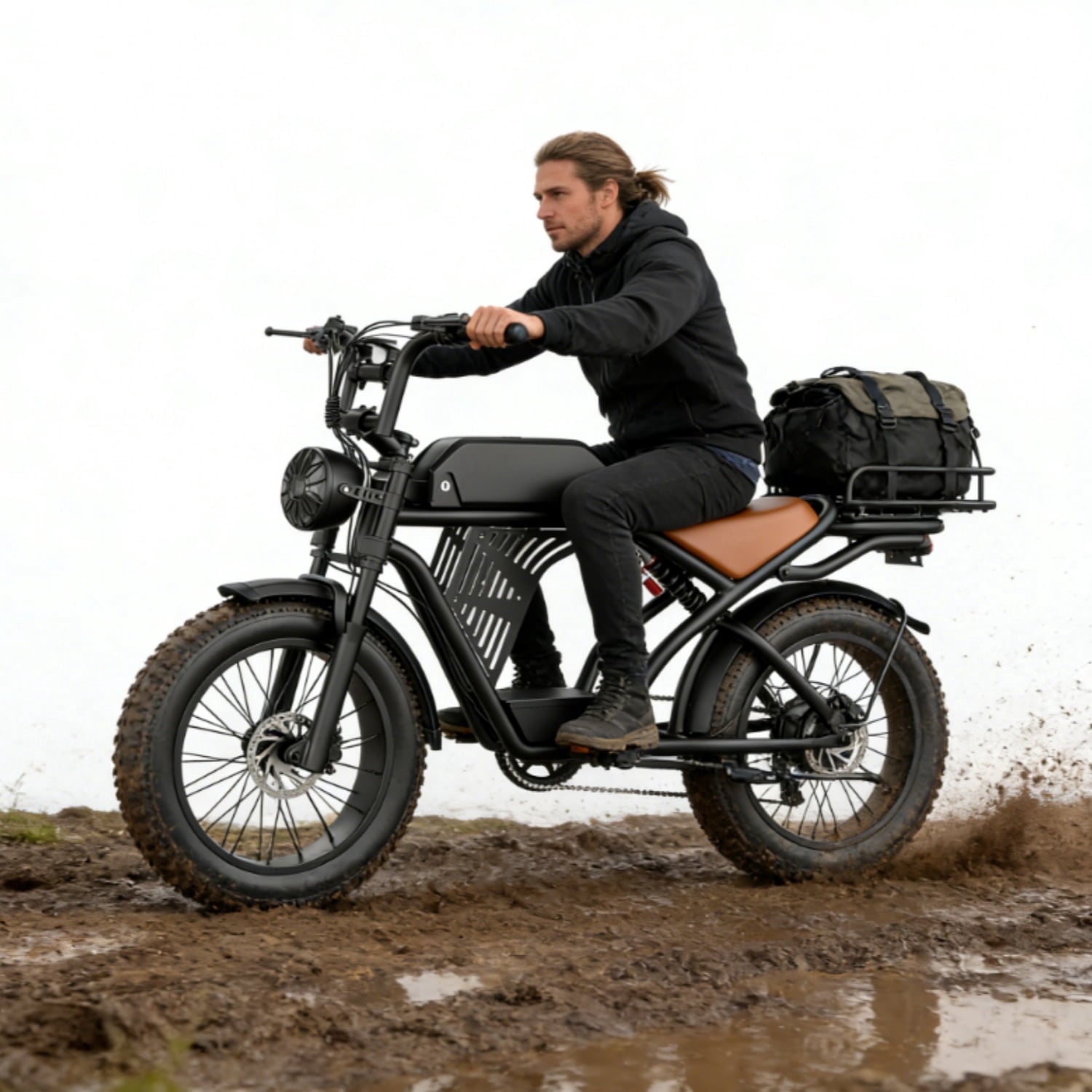 ASKGO Electric Bike for Adult, 2200W Peak Electric Dirt Bike, 100 Miles, 7 Speed Electric Motorcycle, 48V Removable Battery, 20 Fat Tire Off Road Ebike, Full Suspension Ebike for Snow/Beach/Mountain