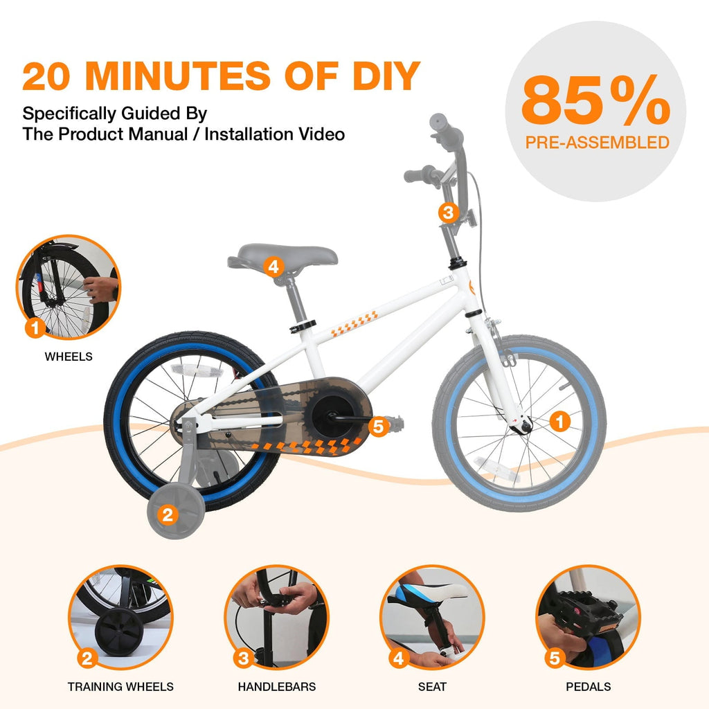 Hykolity Kids Bike Boy Girl Bicycle 16 inch for Children Age 4-6 Height 38-48 Child Sport Bike BMX Handbar includes Training Wheel White