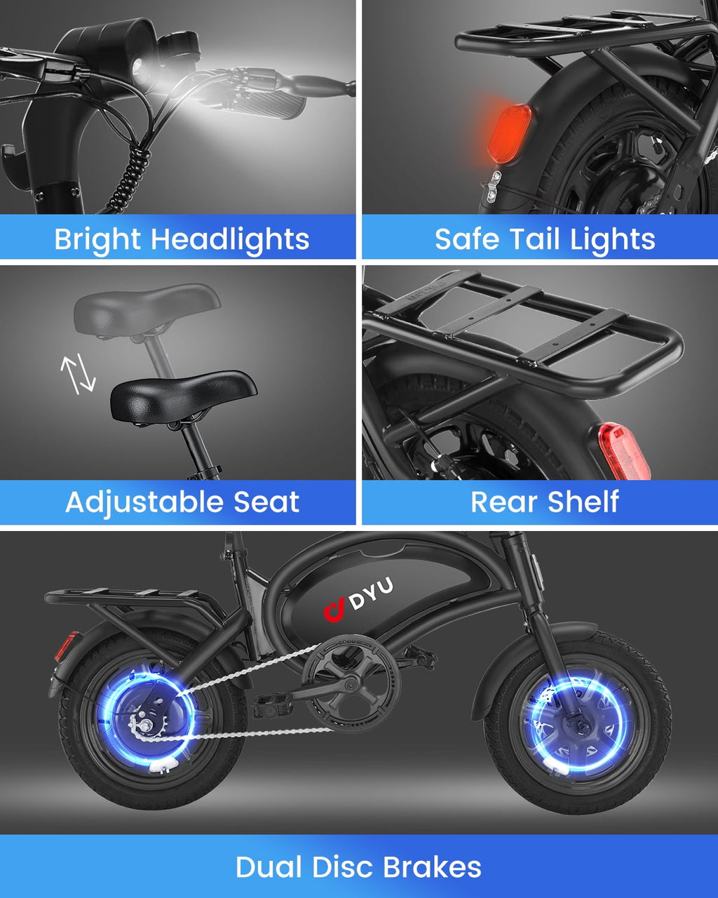 DYU D3F Electric Bike Peak 500W 36V, 14 Mini Ebike for City Commuter, Folding Electric Bicycle for Adult, UL2849