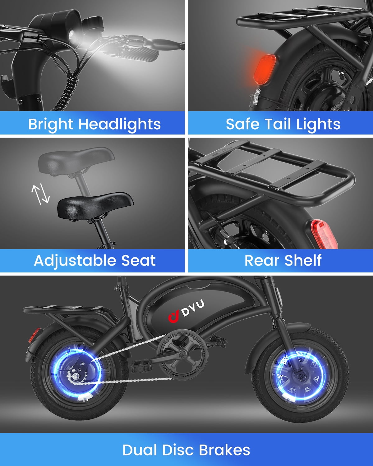 DYU D3F Electric Bike Peak 500W 36V, 14 Mini Ebike for City Commuter, Folding Electric Bicycle for Adult, UL2849