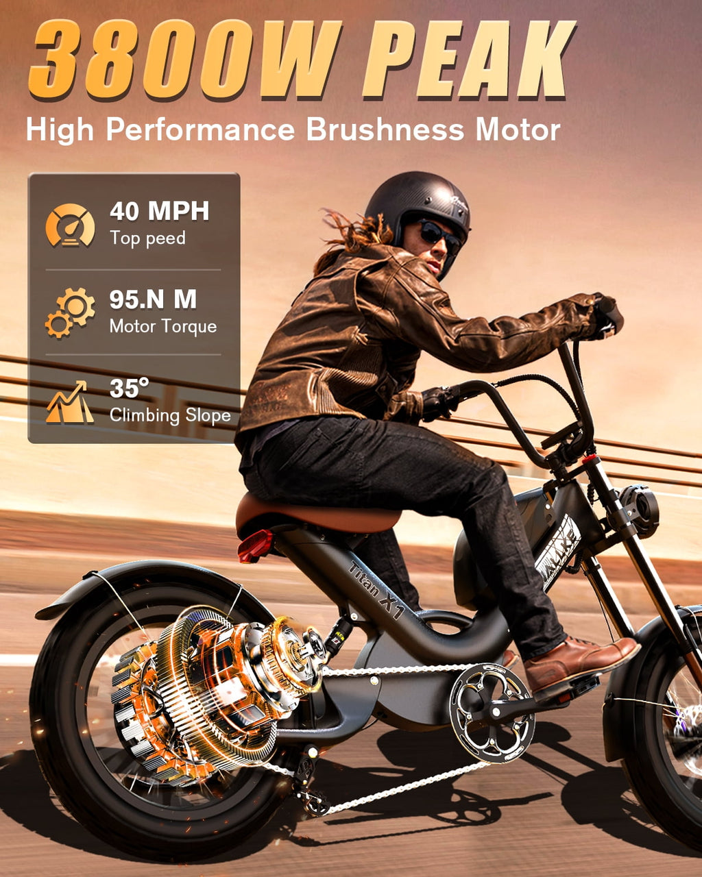 W WALLKE Titan X1 Carbon Fiber Frame Electric Bike, 30Ah Long Range Ebike for Adults, 3800W 40MPH Fast E Bike, 20x5 Puncture-Proof Fat Tire