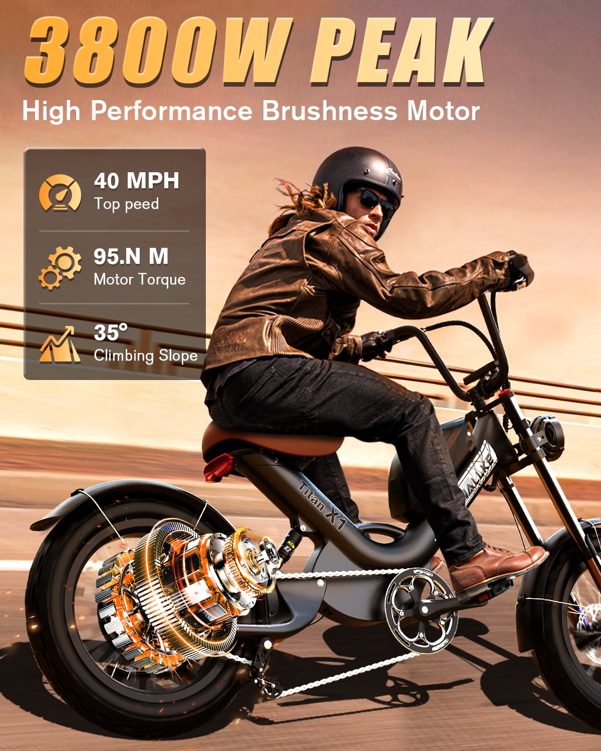W WALLKE Titan X1 Carbon Fiber Frame Electric Bike, 30Ah Long Range Ebike for Adults, 3800W 40MPH Fast E Bike, 20x5 Puncture-Proof Fat Tire
