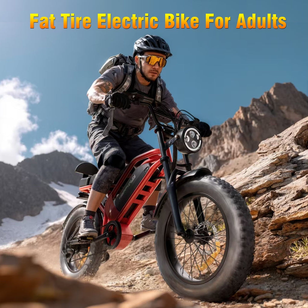 1500W Electric Bike, 20 Fat Tire E-Mountain Bikes, 48V 18Ah 32MPH Ebike for Adults Full Suspension UL2849, All-Terrain E-Bike, Orange