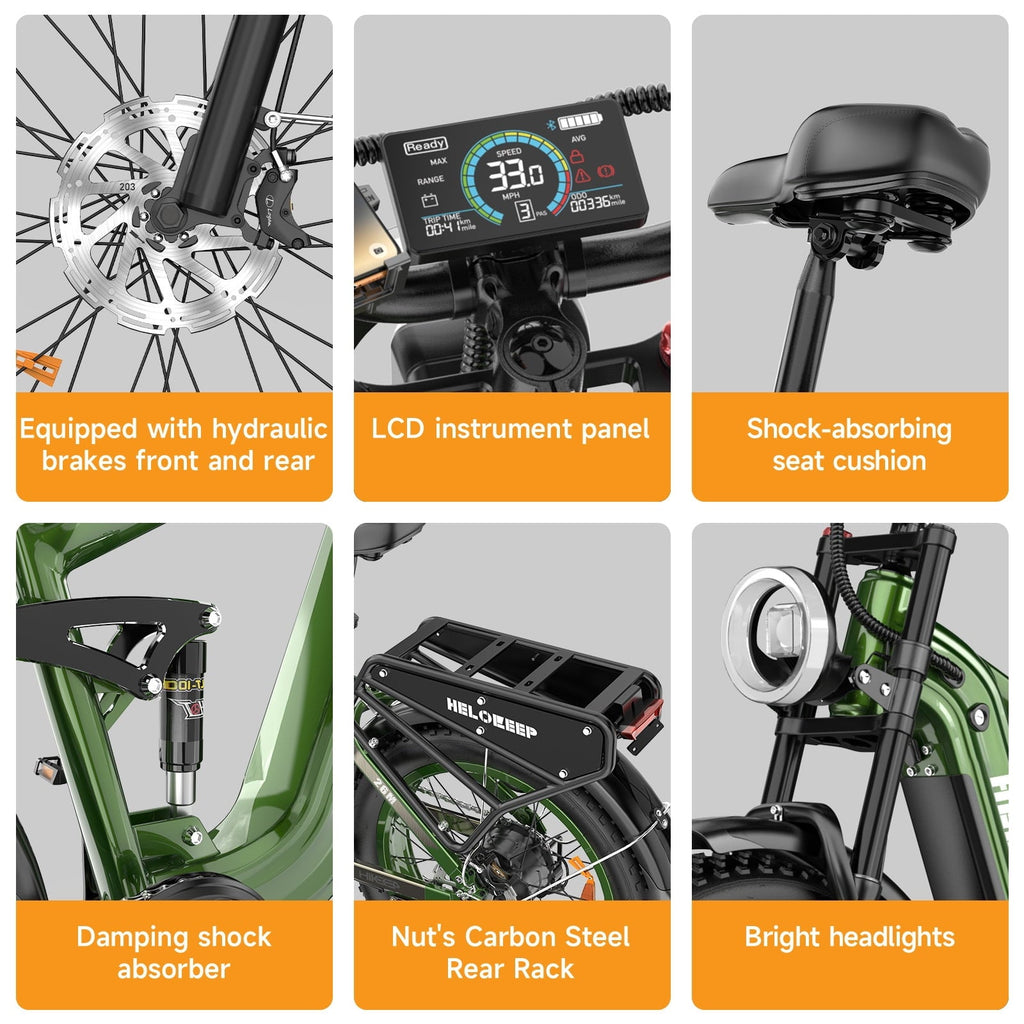 Helokeep 26 Green Fat Tire High Performance Cargo Electric Bike for Men, 4000W Peak 2000W, 40MPH, 48V 25Ah UL2849 Off-Road Ebike