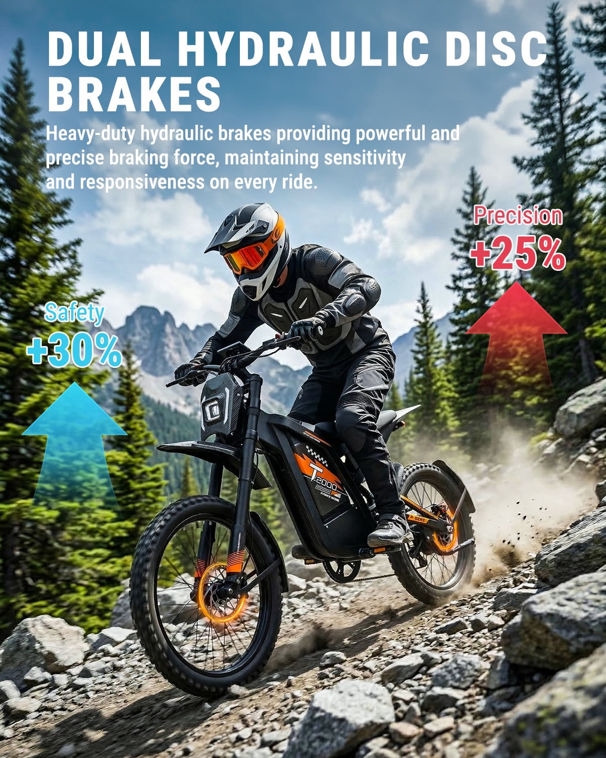 OUXI T2000 Electric Dirt Bike for Adults,3000W Peak Electric Bike,48V 30Ah Battery,37MPH/85+Miles Electric Motorcycles,24 Fat Tire E Dirtbike,Dual Hydraulic Brakes Mountain Bike,E Dirt Bike UL2849