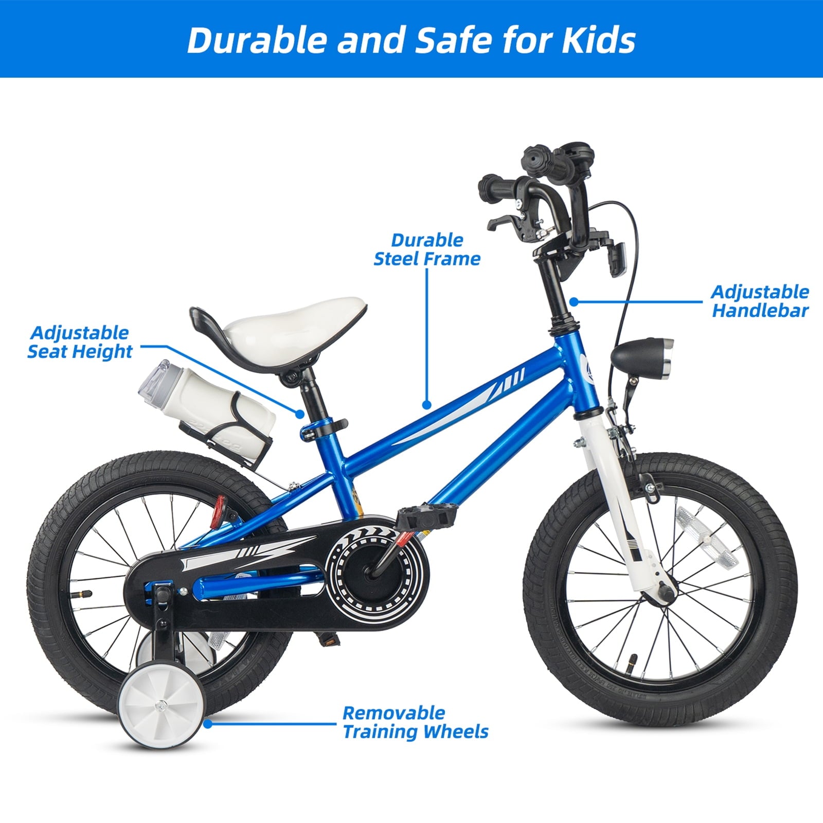KORIMEFA Kids Bike Boys Bicycle 14 inch for Children Age 4-8 Years Old, Toddler Sport Cycling with Training Wheels, Water Bottle Holder, Blue