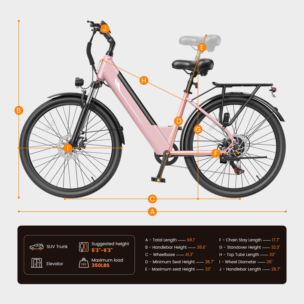 Actbest 26 Electric Bike for Woman, Peak 1200W Motor, 48V 15Ah Battery , 7-Speed, Front Suspension & LCD Display, Wide saddle suitable for women riders, Mountain EBike for Adults