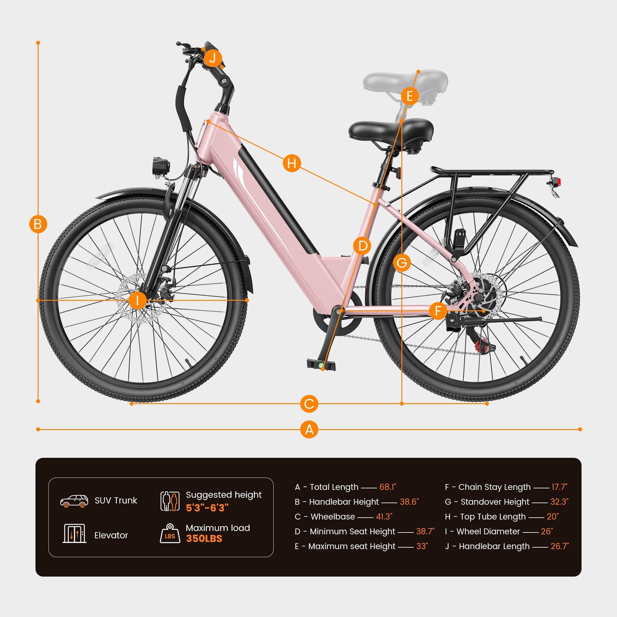 Actbest 26 Electric Bike for Woman, Peak 1200W Motor, 48V 15Ah Battery , 7-Speed, Front Suspension & LCD Display, Wide saddle suitable for women riders, Mountain EBike for Adults