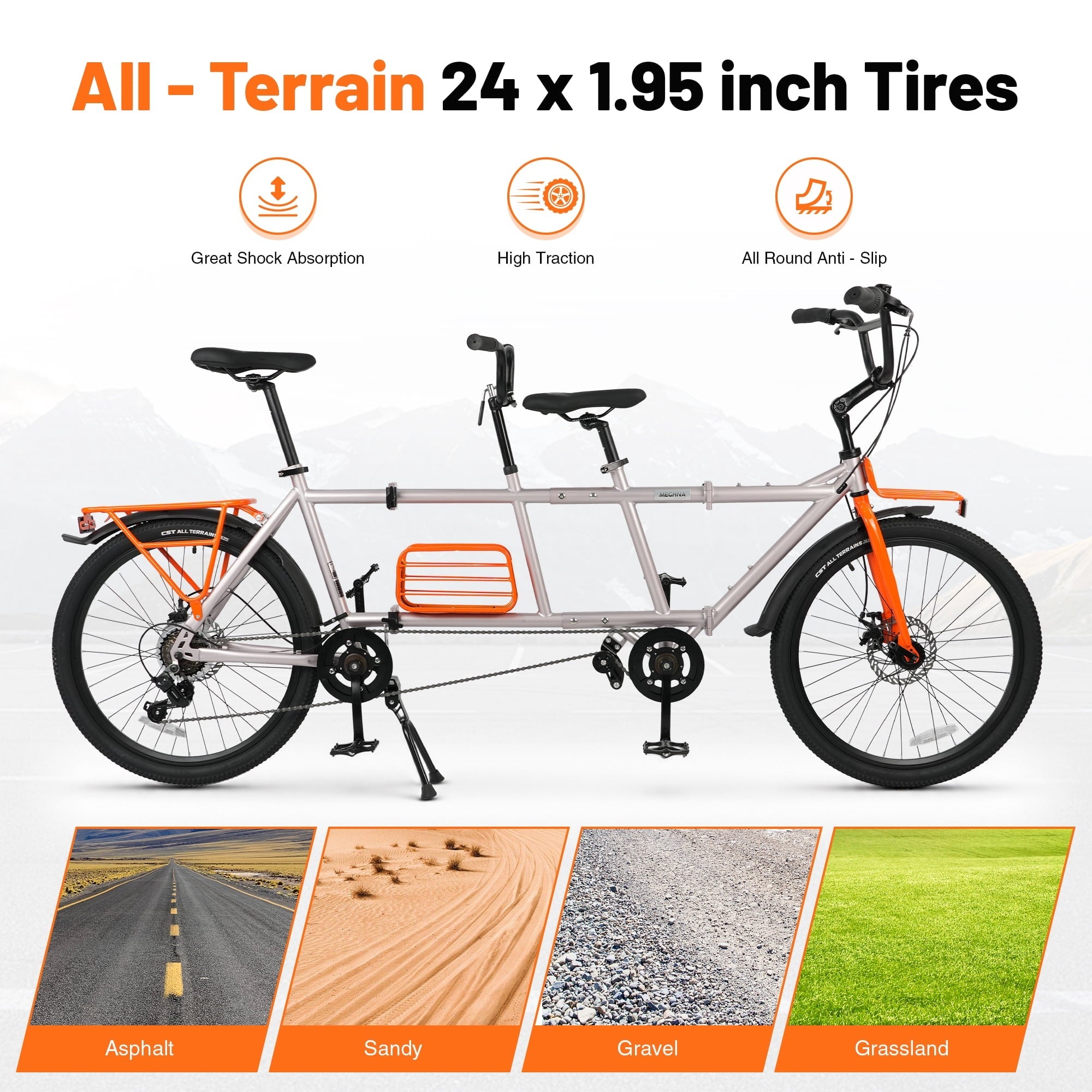Meghna Tandem Bike 24 inches 4-Fold 2-Seater 6 speed Folding Tandem Dual Disc Brake for Adult Beach Cruiser Silver