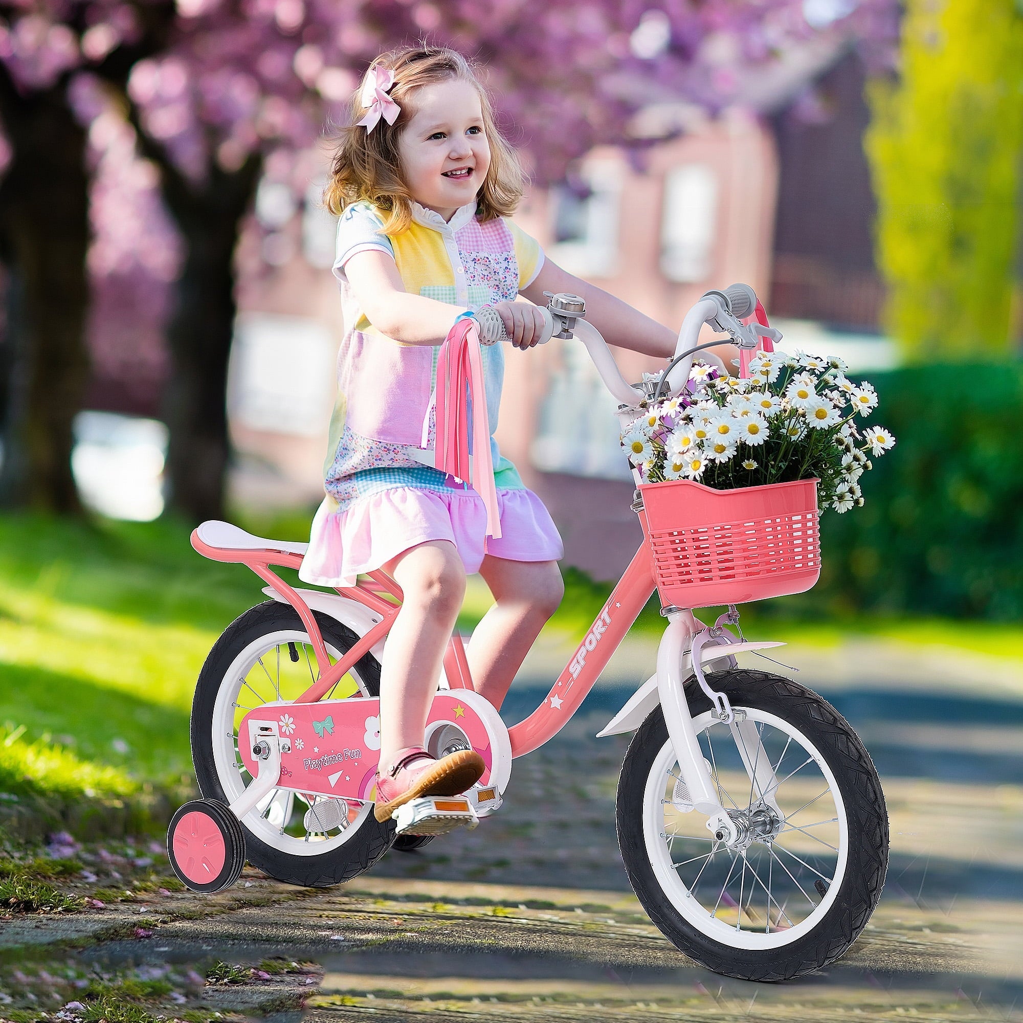 Naipo 12 Inch Kids Bike Boys Girls, Kid's Bikes with Training Wheels, Children Bicycle for Kids and Toddler Gift, Pink