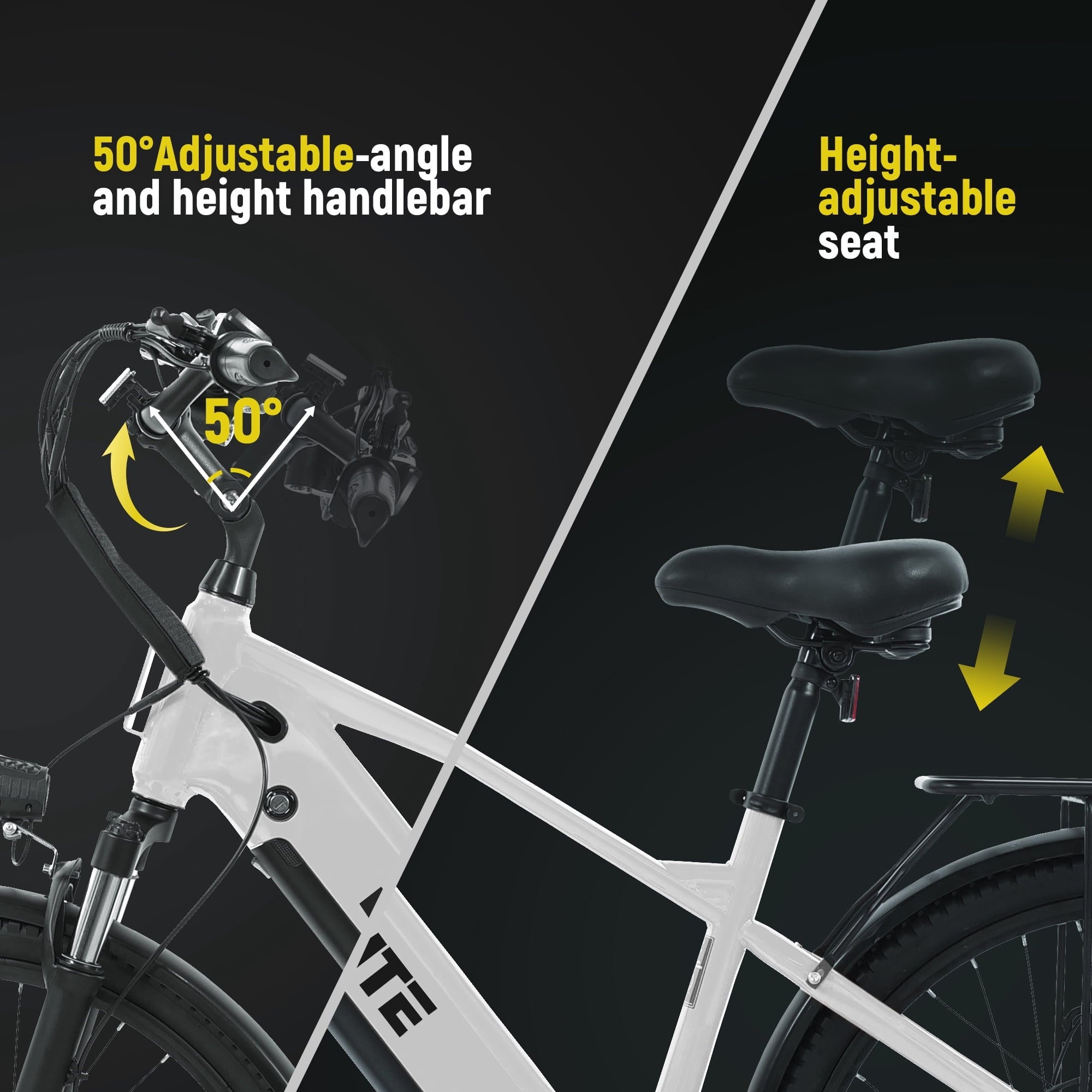 ESKUTE C200D 70-Mile Electric Bike for Adults, 840Wh Removable Battery, 1300W Peak Motor, Up to 28MPH, 26 Tires, 7-Speed Step-Over E-Bike White, UL2849