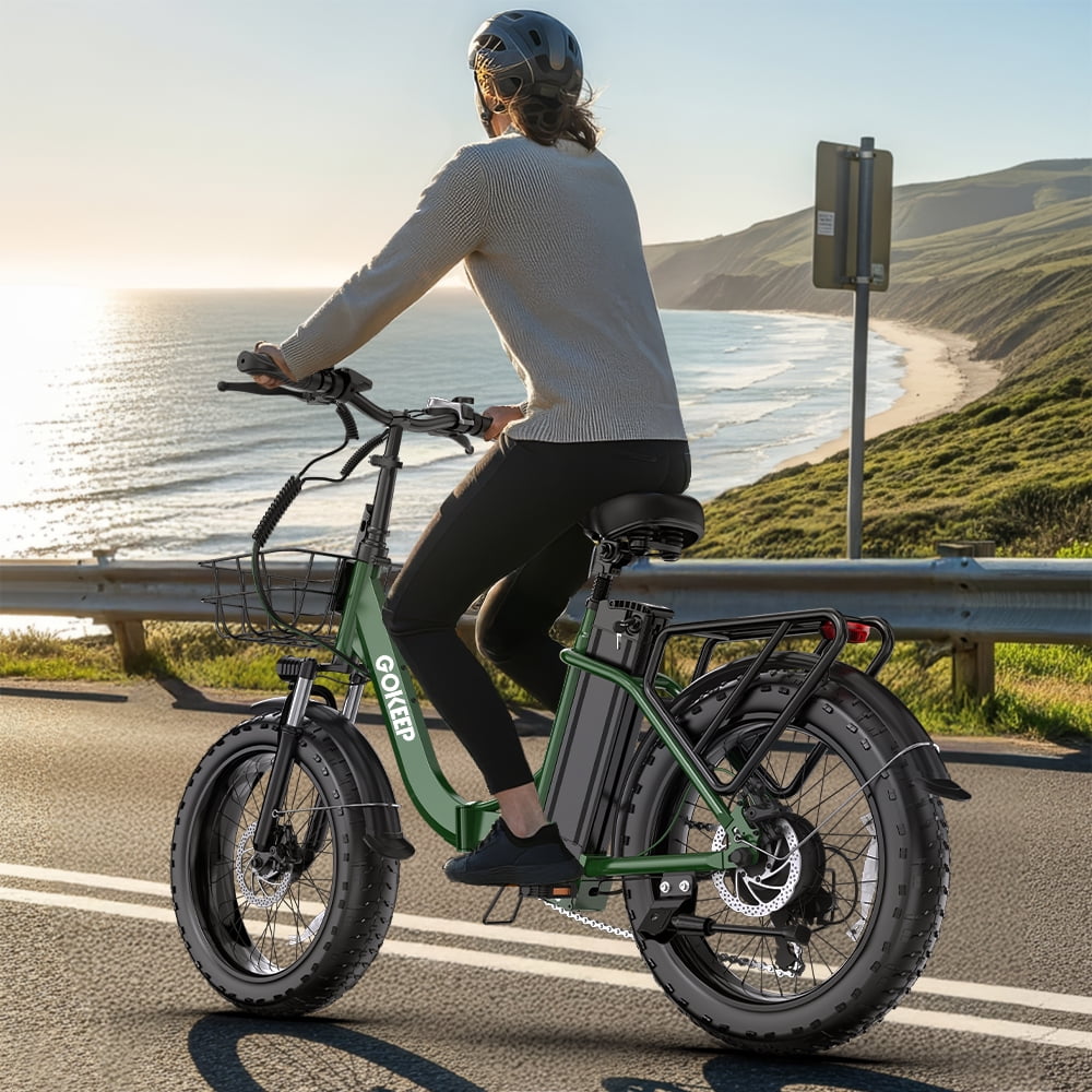 GOKEEP Folding Electric Bike for Adult, 52V 13Ah Removable Battery, 20 Fat Tire & Front Suspension Electric Bicycles, 7-Speed Commuter Ebike, UL2849, Black