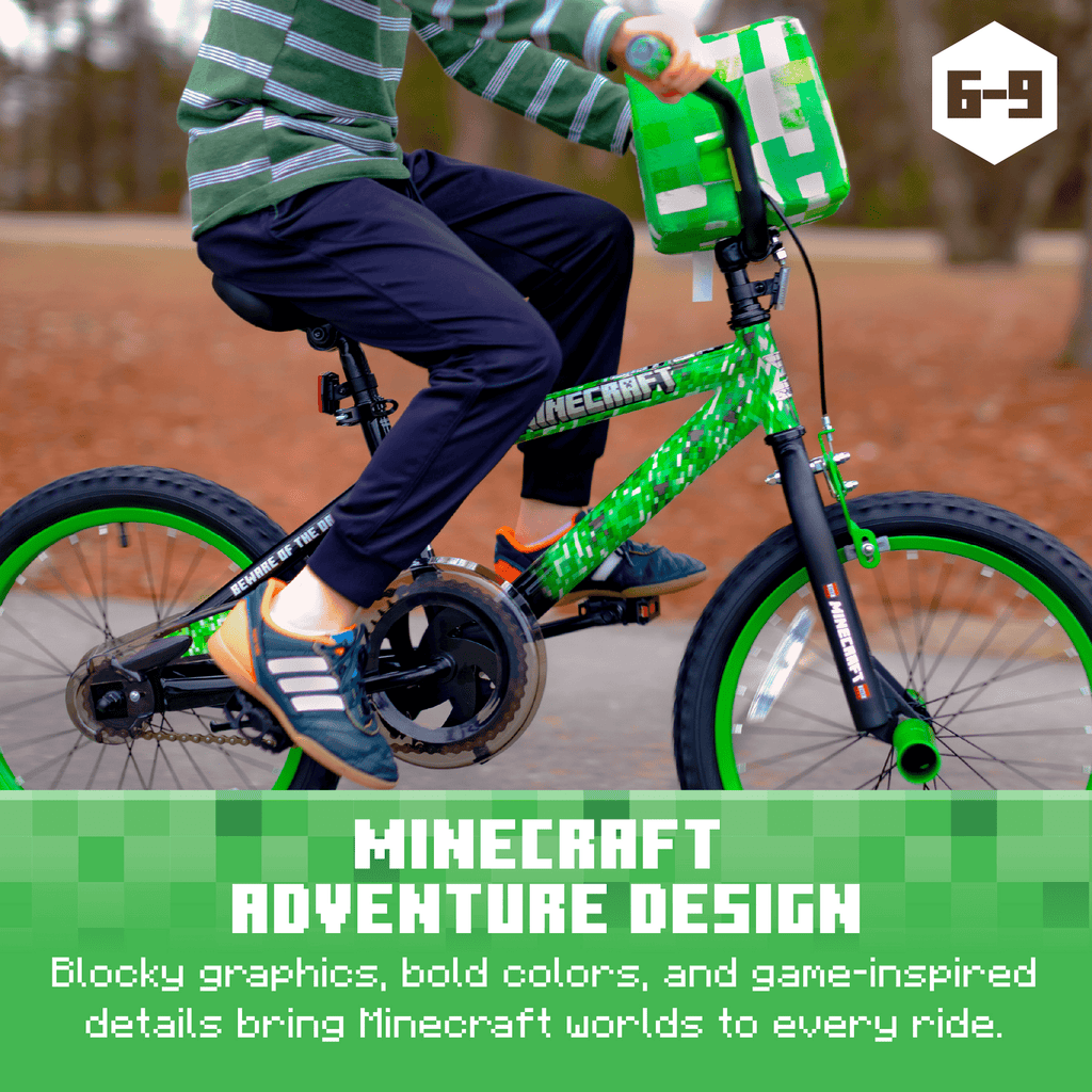 Dynacraft Minecraft Unisex 18-Inch BMX Bike for Kids Aged 6-9, Green
