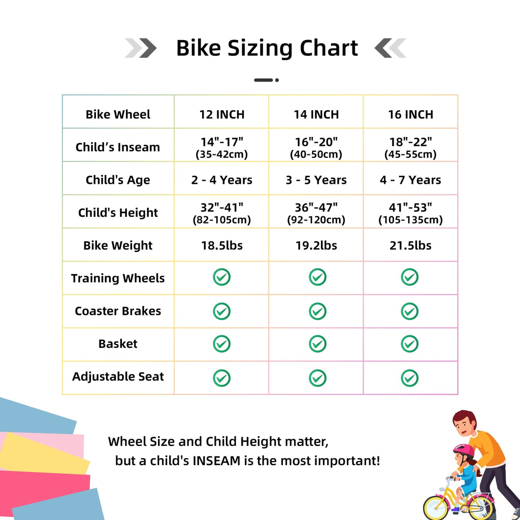 JOYSTAR 12 14 16 Kids Bike for 2-7 Years Girls 33-53 Inch Tall, Rainbow Toddler Bicycle with Basket, Training Wheels & Coaster Brake, 85% Assembled, Macarons