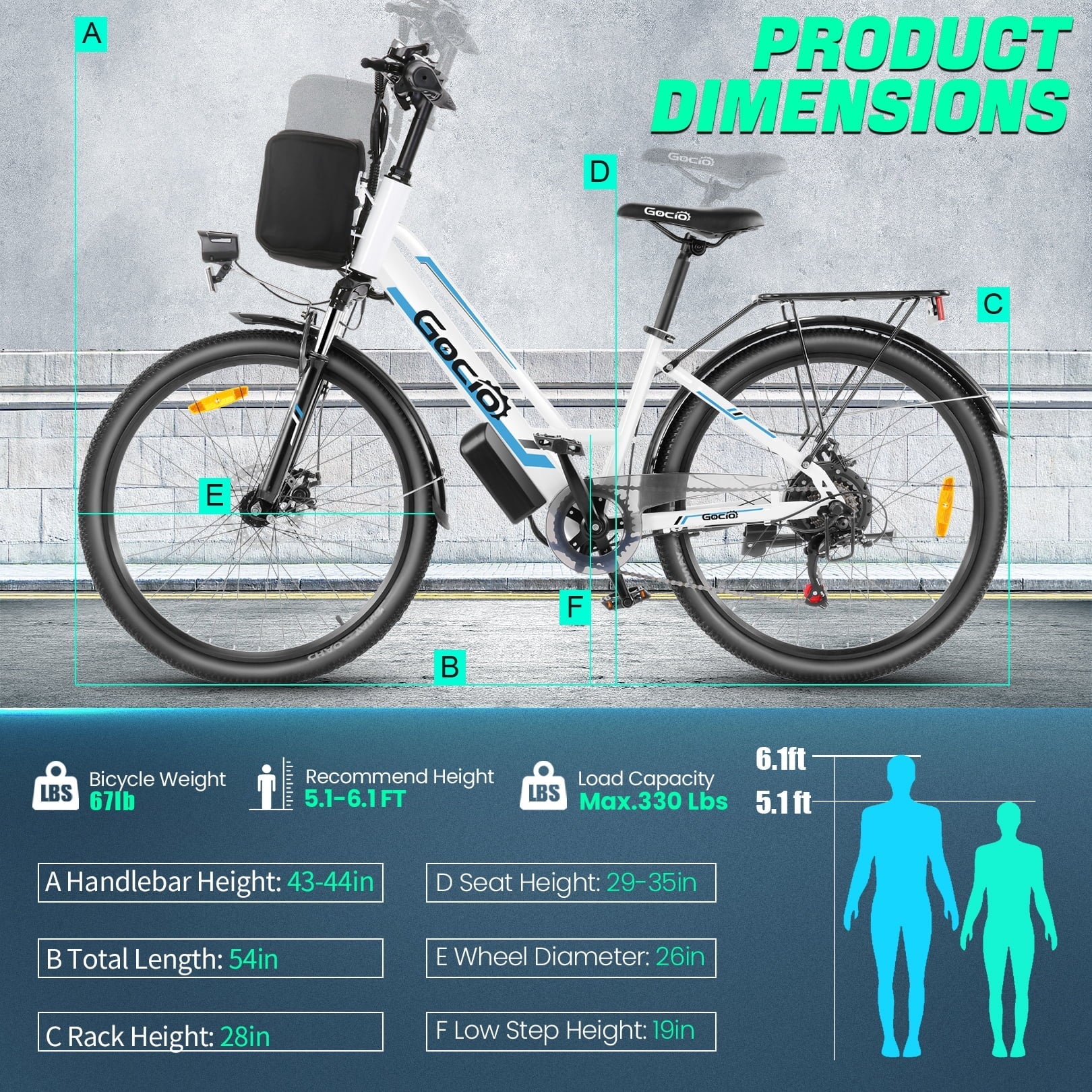 Gocio UL2849 Certified 26 Electric Bike for Adults, 750W Peak Motor, 48V 7.8Ah Battery, 19.8 mph 7-Speed Commuter Ebike with Disc Brakes