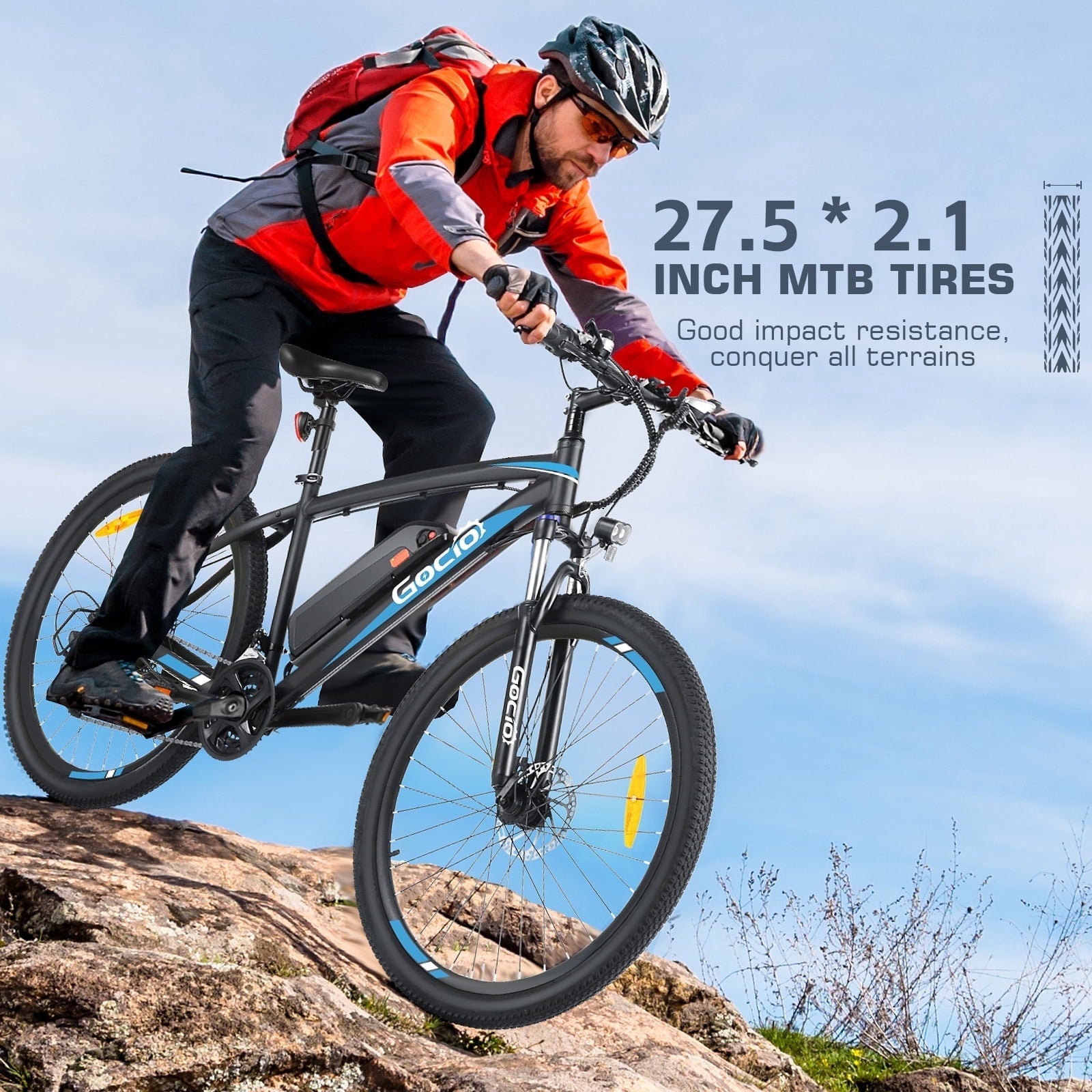 Gocio 27.5 Electric Mountain Bike for Adults, 750W Peak Motor, 48V 10.4Ah Battery, 20MPH, 21 Speed, Lockable Front Suspension, UL2849 Certified