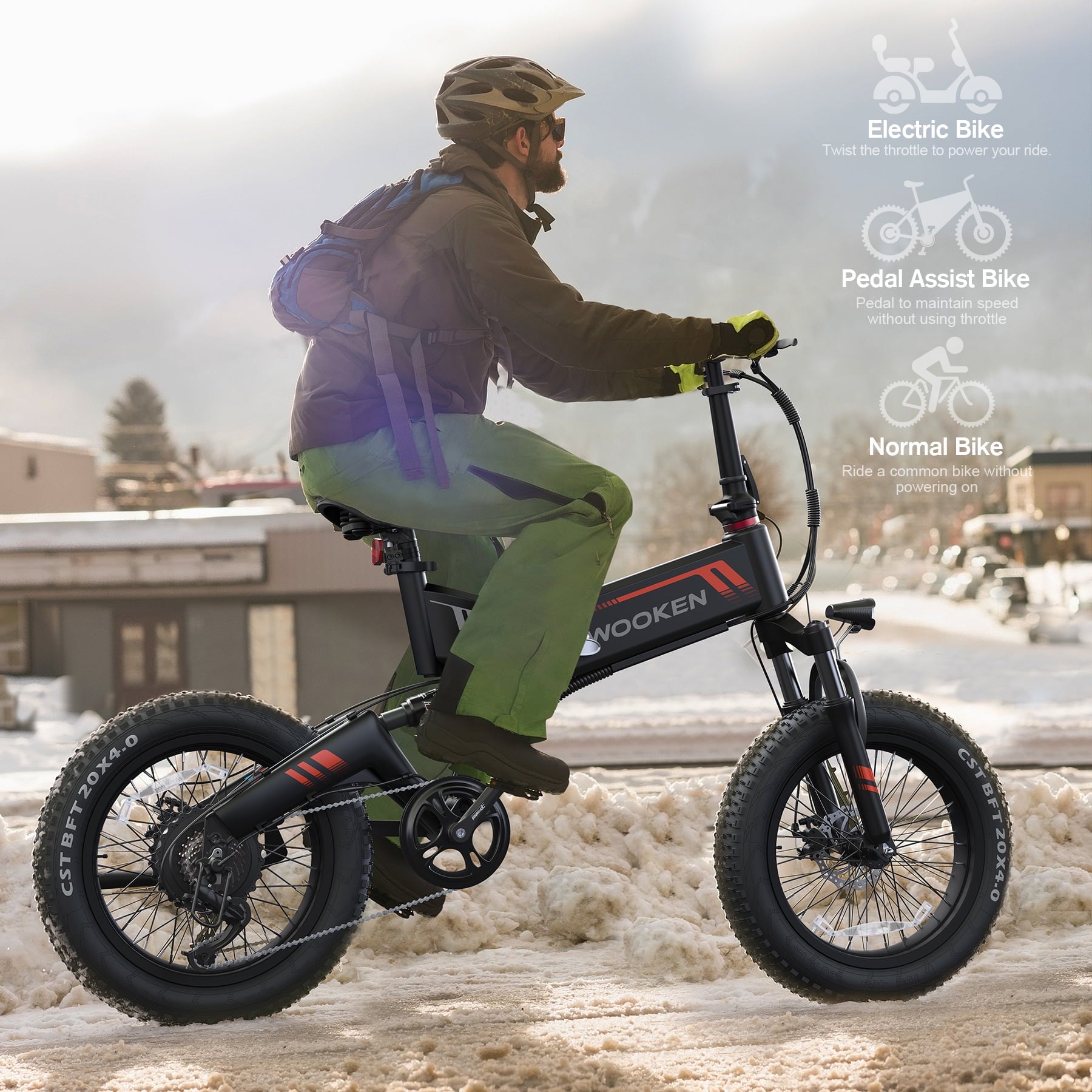 Wooken 20X4.0 Fat Tire Electric Bike for Adults, 500W Foldable Electric Bicycle with 48V 10Ah Built-in Battery, Shimano 7 Speed, Dual Shock Absorber