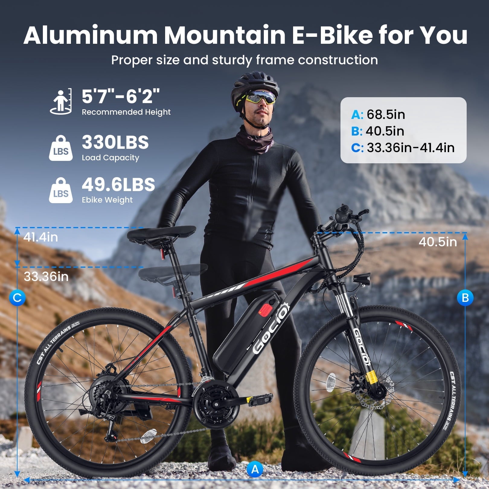 Gocio Electric Bike for Adults, 27.5 E-Mountain Bike, Lockable Suspension Fork, 750W Peak Power Motor, 48V/10.4AH, 19.8 MPH, 21 Speed, UL 2849