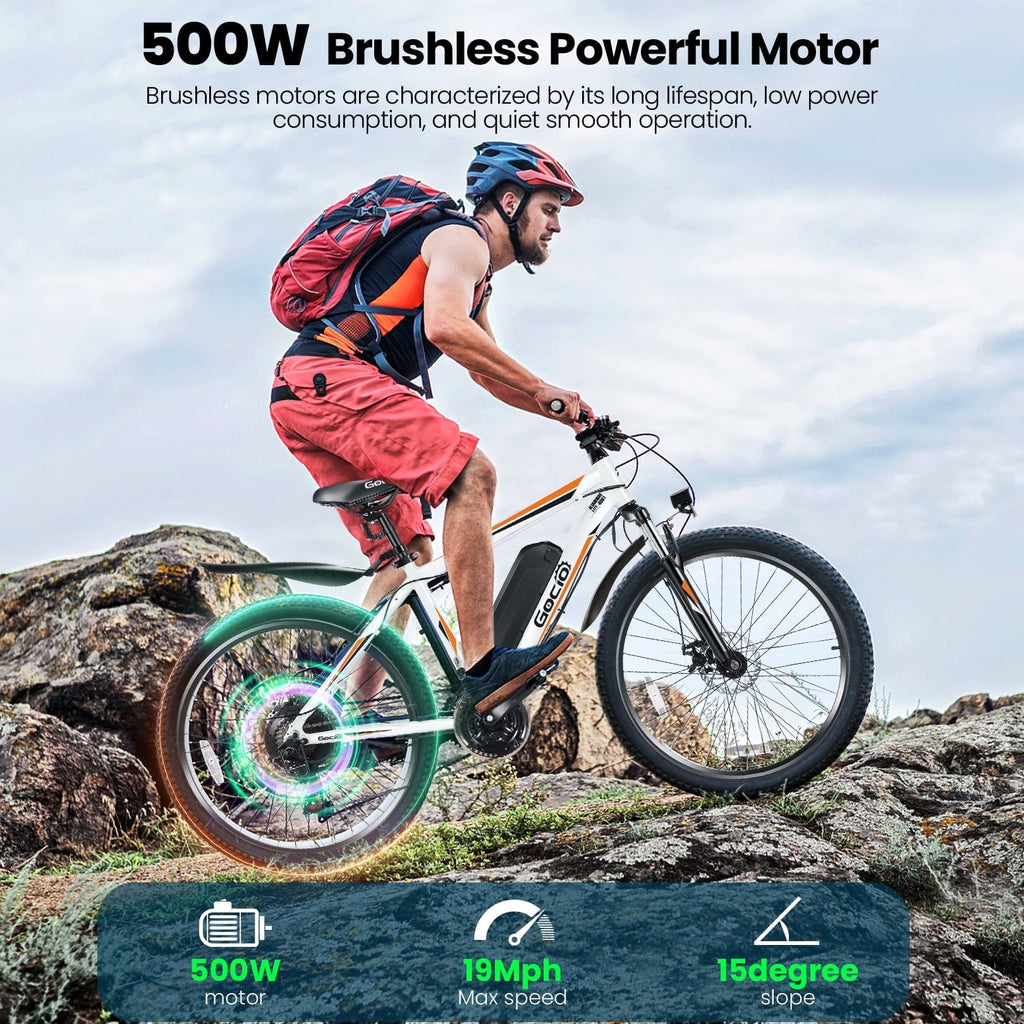 Gocio Peak 750W Electric Bike 26 Electric Bicycle for Adults Max 19.8mph Cruise Control System Ebike, 48V 375Wh Mountain Bike, 21 Speed for Man Woman UL2849 Certified