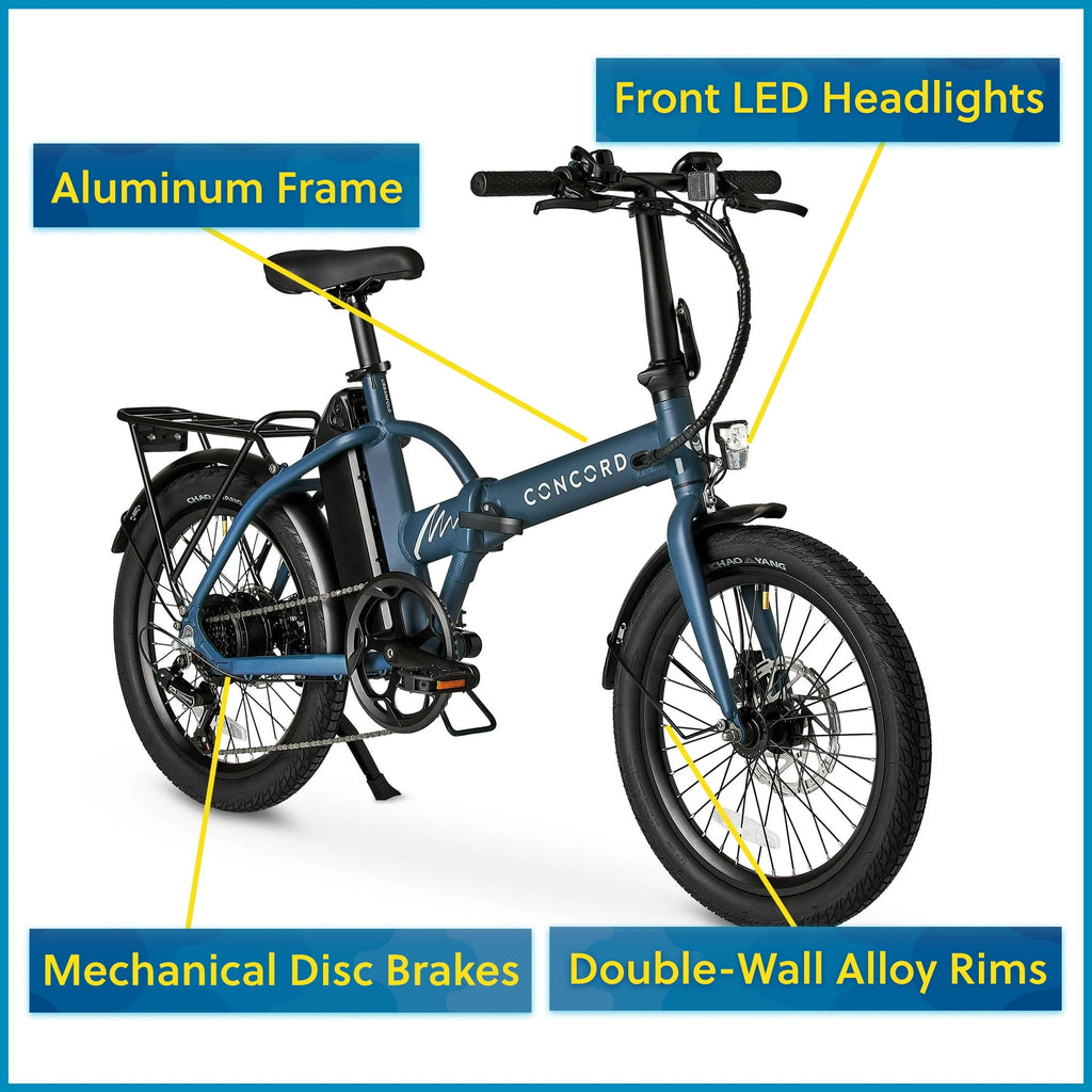 Concord 20 Urbanfold Electric Folding Bike, 36V, Class 2, Blue, Fits Riders 4'11 - 6'2, Adult, Unisex