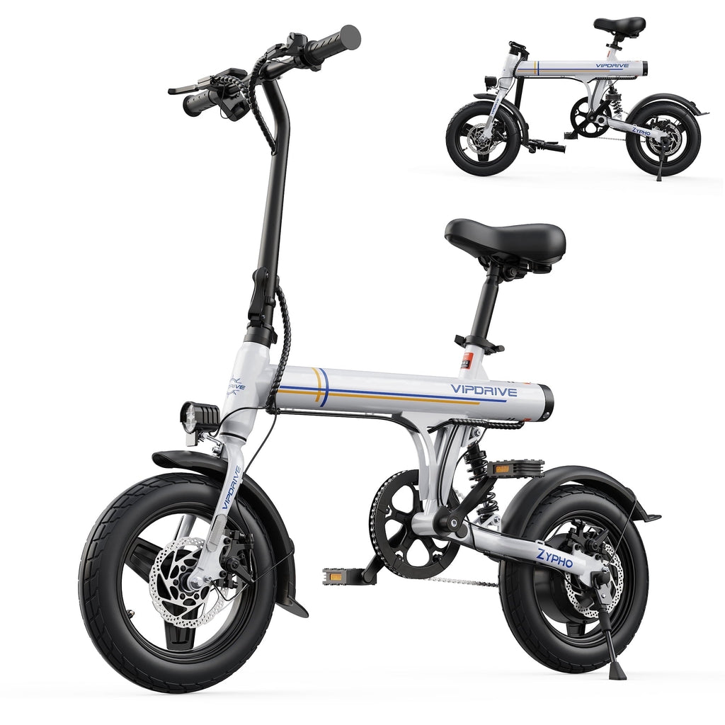VIPDRIVE Electric Bike, 14 Folding EBike for Adults, 500W Peak Motor, 36V 7.8Ah Battery, 20MPH City Commuter E-Bike, Mini Ebike, LCD Display, UL2849