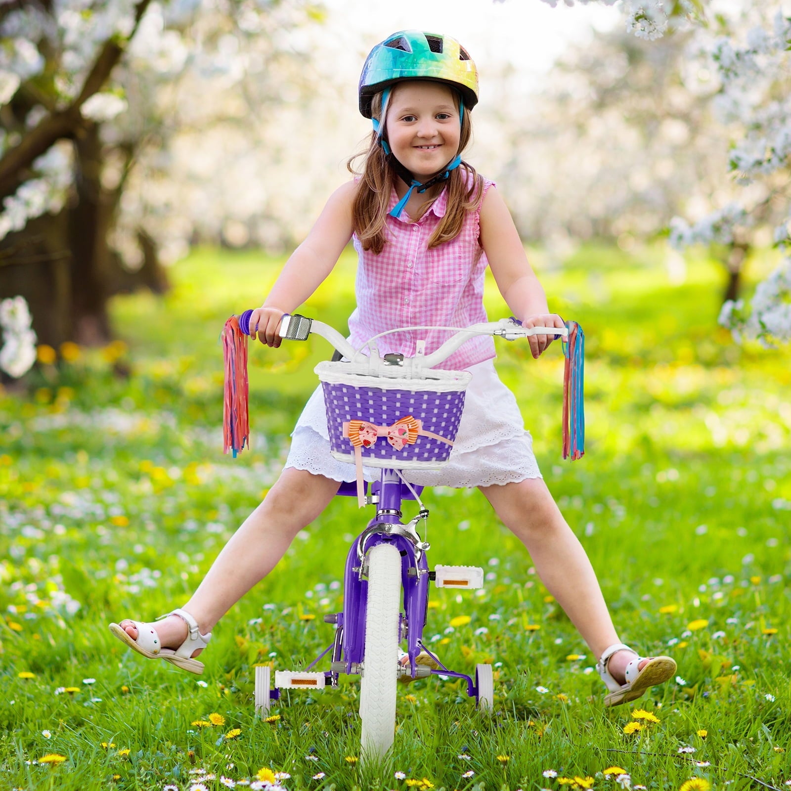 XJD Girls Bike for Toddlers 3-9 Years Old Kids, 16 Inch Kids Bike with Training Wheels, Streamers, Basket and Doll Seat, Children Bicycles with Handbrake