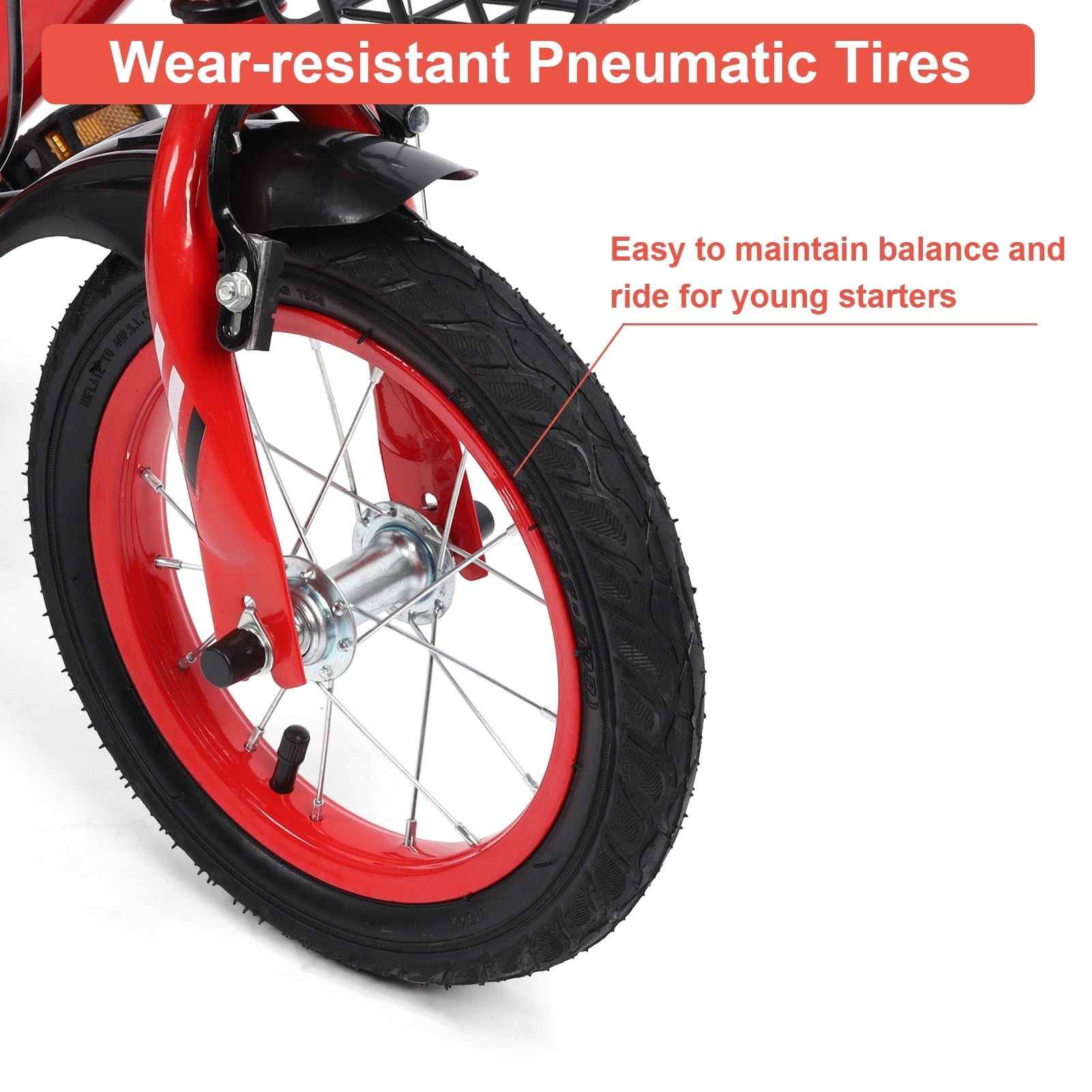 12 inch Kids Bike with Training Wheels, Children Bike with Adjustable Handlebar, Kids Bicycle for Boys Girls Toddlers Age 3-5, 2-in-1 Red Toddler Bike