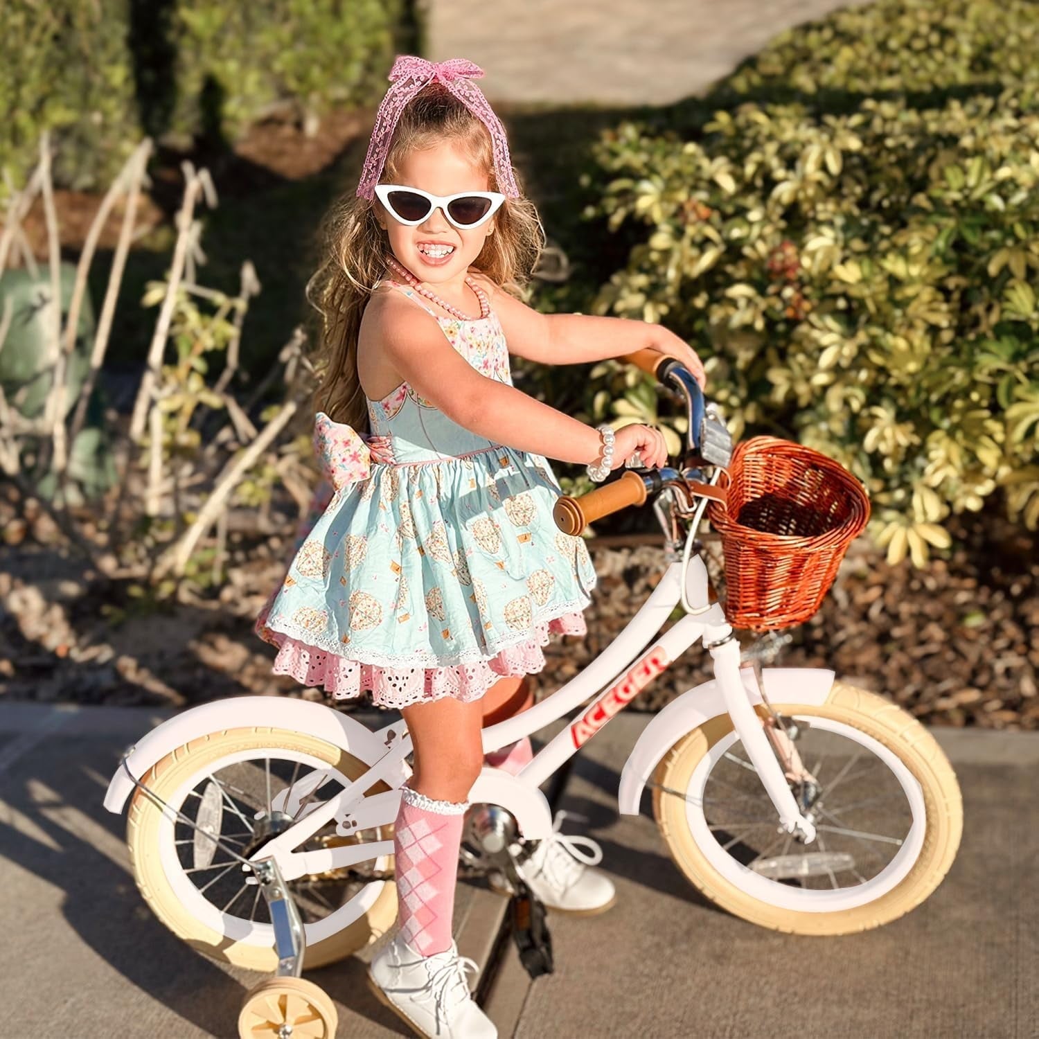 ACEGER 16 Inch Girls Bike with Basket, Purple, Training Wheels, Ages 4-8