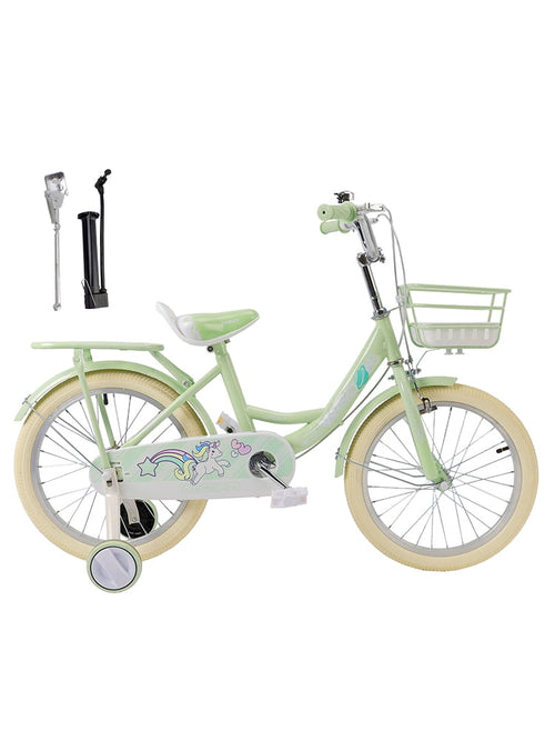 16/18 Inch Bike Kids Bicycle with Basket, Girls Bikes Ages 5-10, Kids Bicycles with Front and Rear Brakes, Kid Bike with Training Wheels, Kickstand, Rear Seat