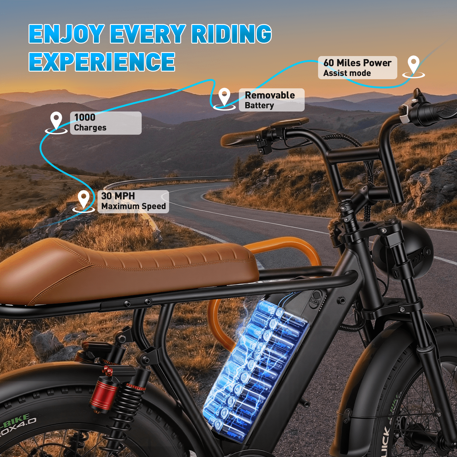 Goku Electric Bike 1500W Peak, 20 Fat Tire E-Mountain Bike, 30MPH Ebike for Adults, 48V 18Ah Battery, 7-Speed & UL 2849