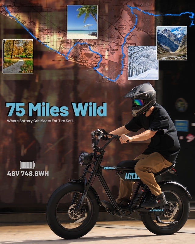 Electric Bike for Adults, Peak 1500W 28 MPH Fat Tire All-Terrain Electric Motorcycle, Full Suspension Mountain Electric Dirt Bike for Men/ Women Black & Blue