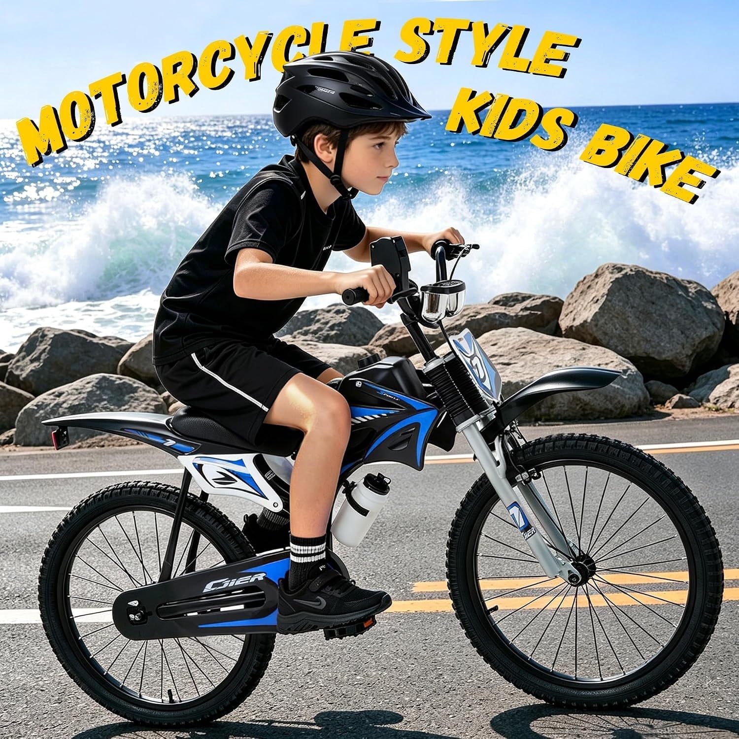 NEORIVER 16 Inch Motocross Style Kids Bike – Training Wheels, Sound Horn, Number Plate & Dashboard Included – Easy Assembly – Ages 3-12 Boys Girls