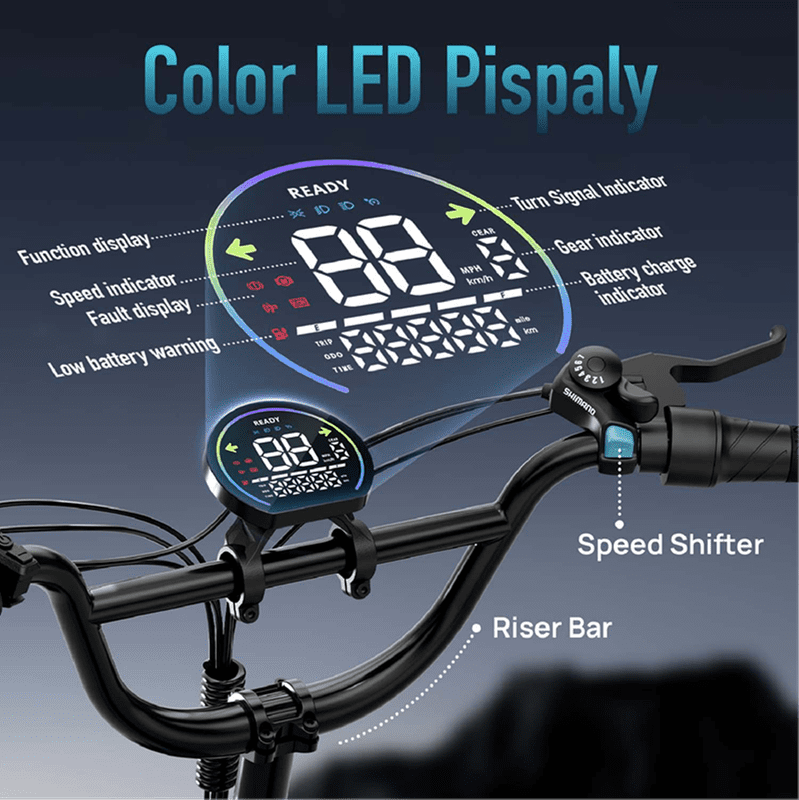 URLIFE 1500W Electric Bikes for Adult, 20'' 4.0 Fat Tire Ebike, 48V 13Ah Removable Battery, Shimano 7-Speed Mountain Bike-Black