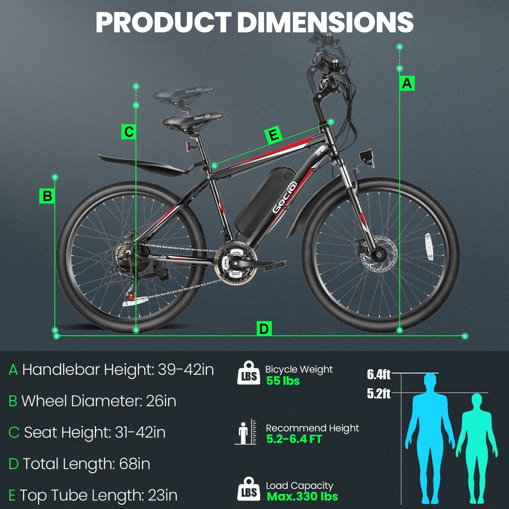 Gocio Peak 750W Electric Bike 26 Electric Bicycle for Adults Max 19.8mph Cruise Control System Ebike, 48V 375Wh Mountain Bike, 21 Speed for Man Woman UL2849 Certified