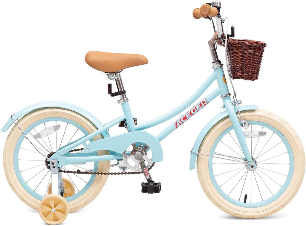 ACEGER 16 Inch Girls Bike with Basket, Purple, Training Wheels, Ages 4-8