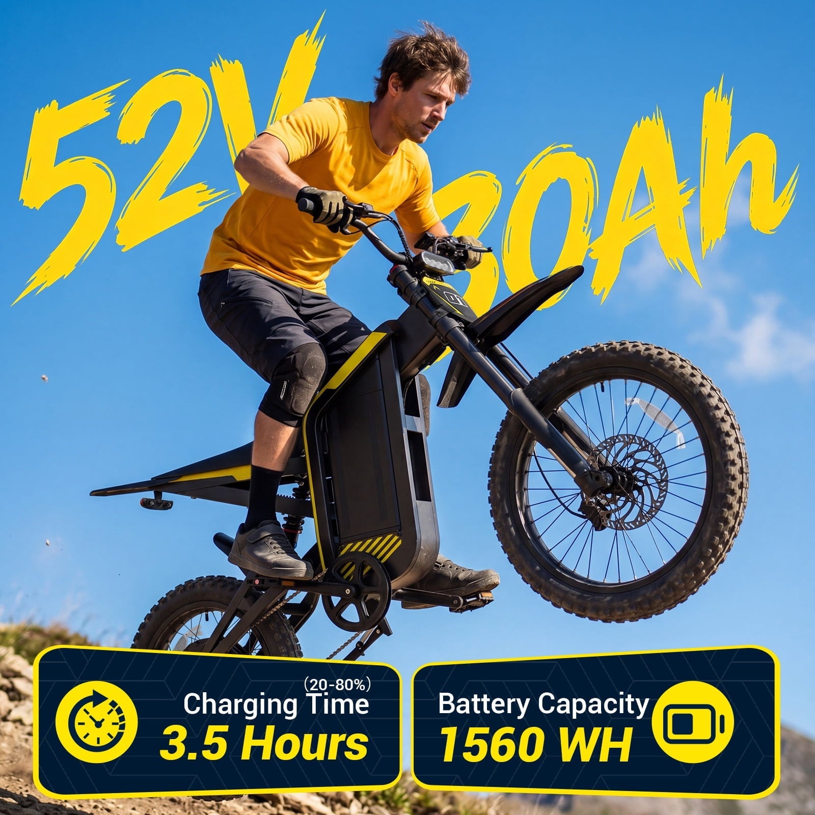 YareYi Electric Dirt Bike for adults, 4000W Peak Motor Electric Motorcycle 40 mph, 52V 30Ah Battery, 19/17 All Terrain Motorized Dirt Bikes, Dual Hydraulic Brakes