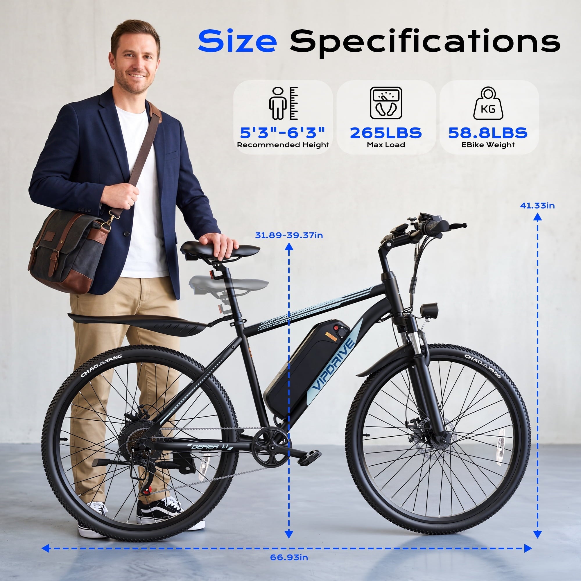 VIPDRIVE Electric Bike for Adults, 26'' 750W Peak Ebike, 48V 7.8AH Removable Battery .Up to 40 Miles 20MPH Electric Mountain Bike .Front Fork Suspension .UL2849