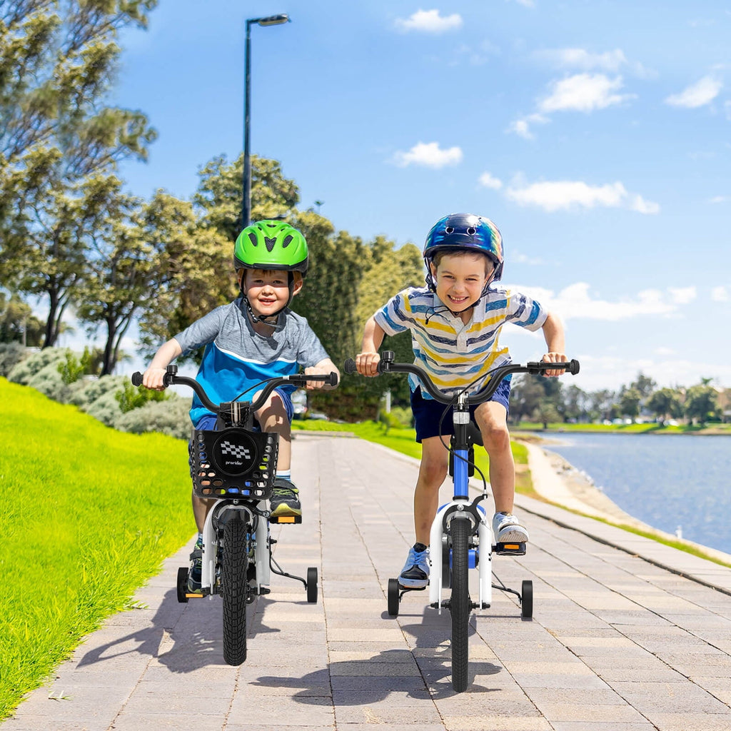 Costway 14'' Kid's Bike with Removable Training Wheels & Basket for 3-5 Years Old White