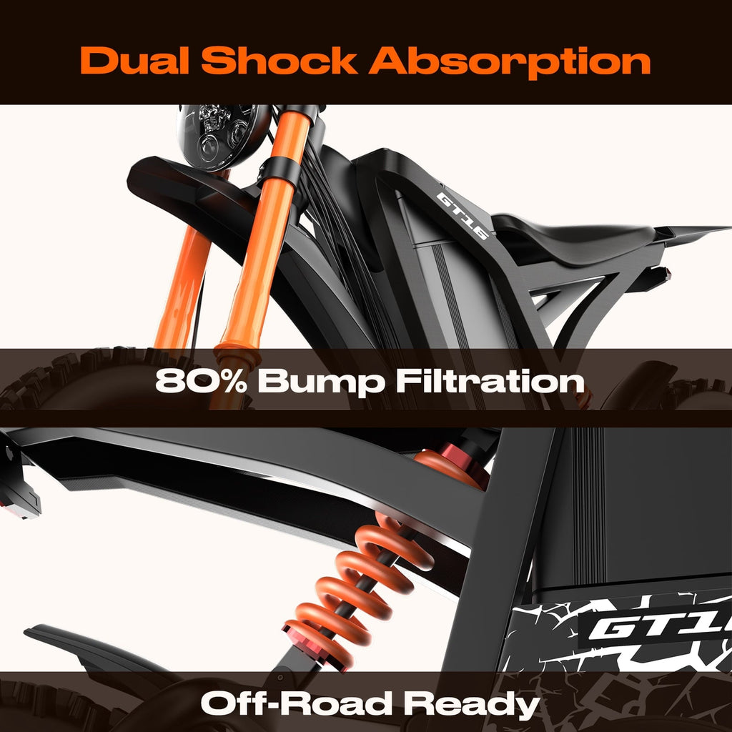 Electric Dirt Bike, 3000W Peak Motor, 35MPH Electric Motorcycle,48V/25AH Battery E Mountain bike, 5 PAS Speeds, Hydraulic Brakes, UL2849 Full Suspension 16 Off Road Tire