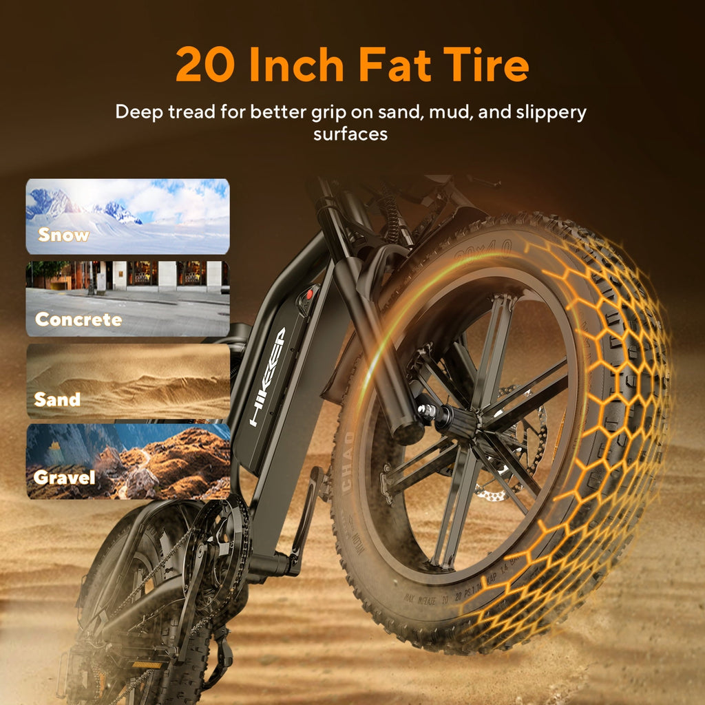 GlobalKeep 1500W Peak Electric Mountain Bike, 20 Fat Tire 32MPH Ebikes for Adults , 48V 15.6Ah Removable Battery, Full Suspension UL2849