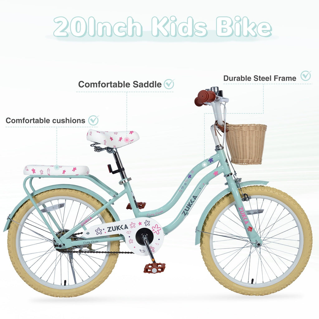 Dolonm 20 Kids Bike for Ages 7-10, Lightweight High-Carbon Steel Frame Cruiser Bicycle, Girls Bike with Wicker Basket, Rear Seat Rack, No Training Wheels, Pink