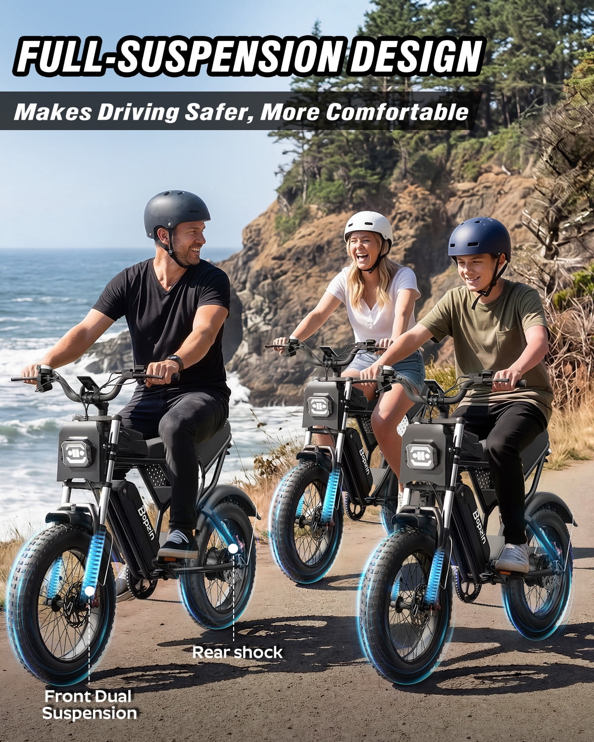 Bopzin Electric Bike for Adults, Peak 1500W App & Anti-Theft, 48V/25Ah, 20x4.0 Fat Tire Ebike, UL2849 E-Mountain Bike