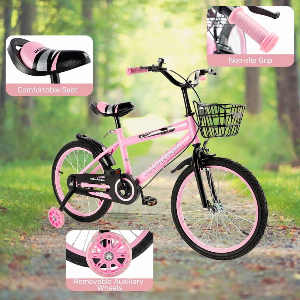 Kids Bike for Ages 3-10 Years Old Boys Girls, 14/16/18 Inch Kid's Bikes with Training Wheels, Basket, Dual Brake, Children Bicycle for Kids and Toddler Beginners, Pink/Red