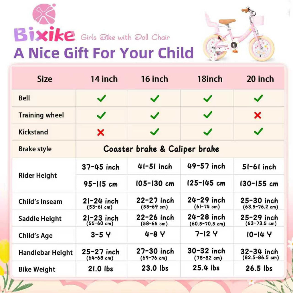 ACEGER 14 Inch Girls Bike with Basket, Training Wheels, Doll Seat, Purple Kids Bicycle for Ages 3-5